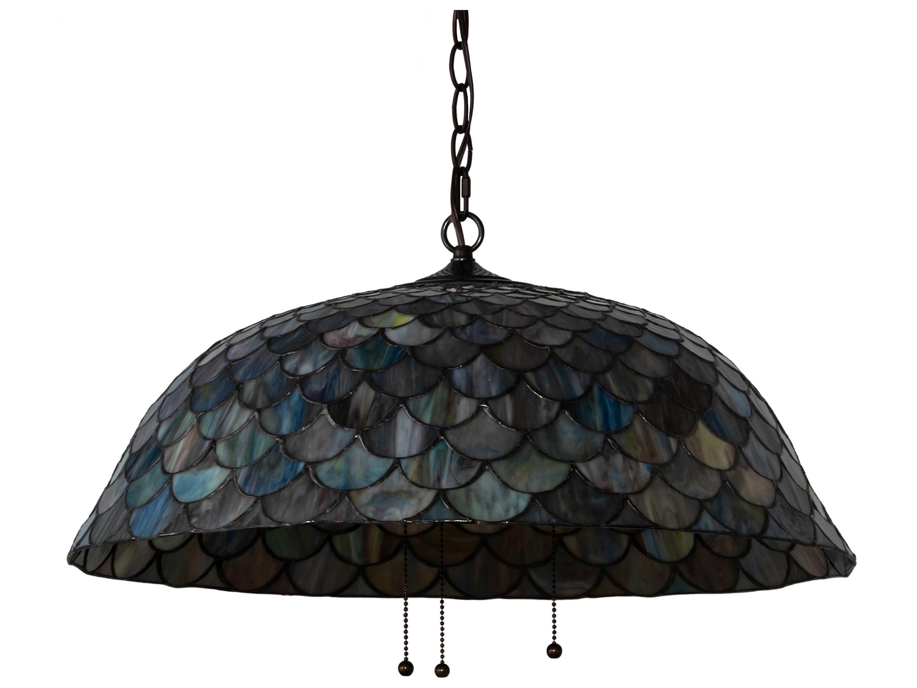 Meyda Tiffany Fishscale 3-Light Mahogany Bronze Glass Bowl Pendant