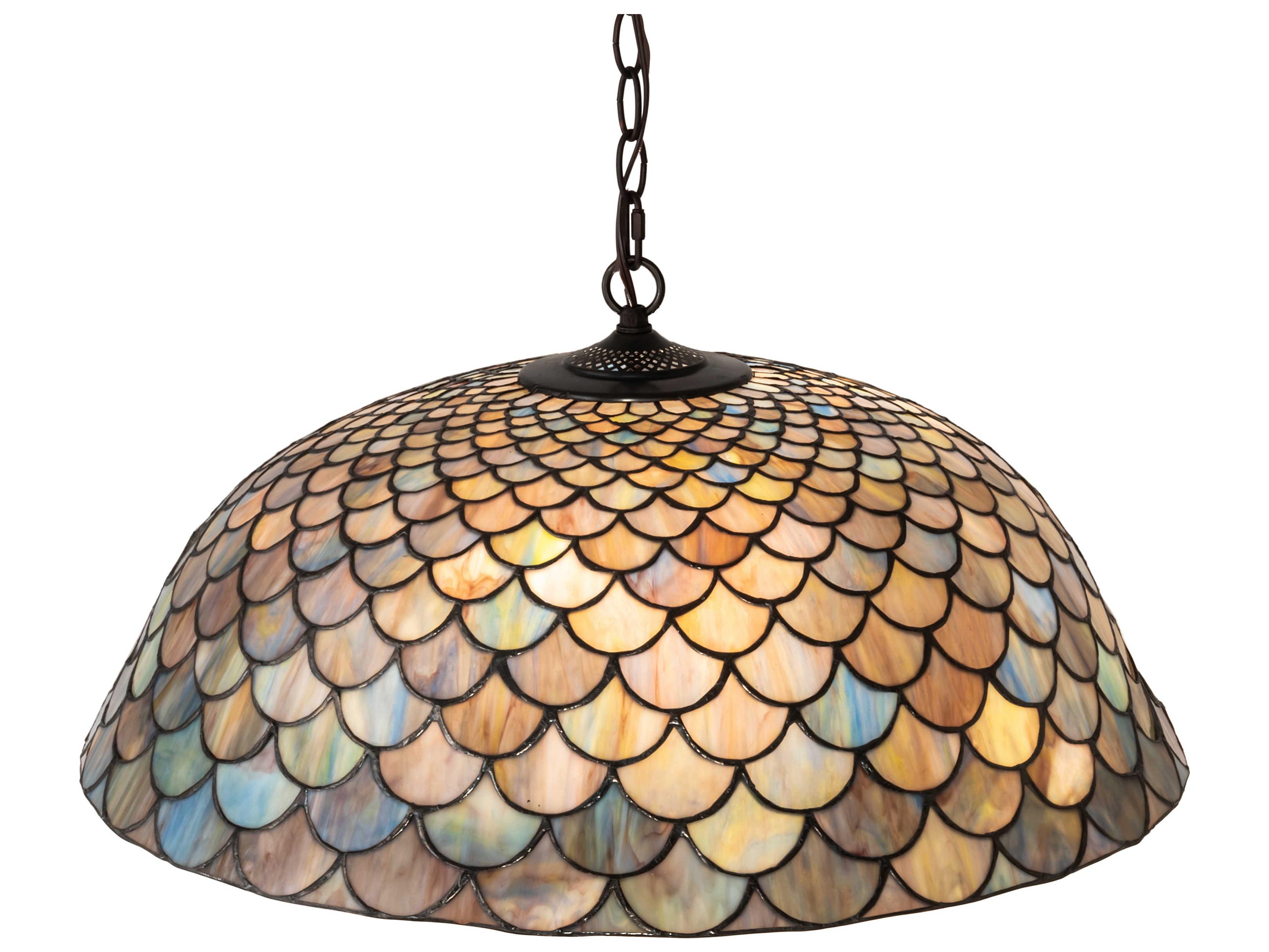 Meyda Tiffany Fishscale 3-Light Mahogany Bronze Glass Bowl Pendant