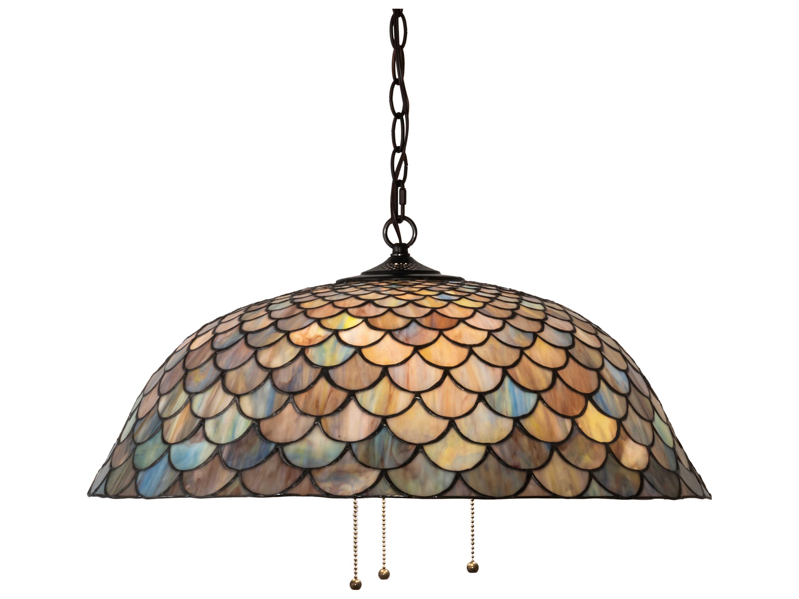 Meyda Tiffany Fishscale 3-Light Mahogany Bronze Glass Bowl Pendant