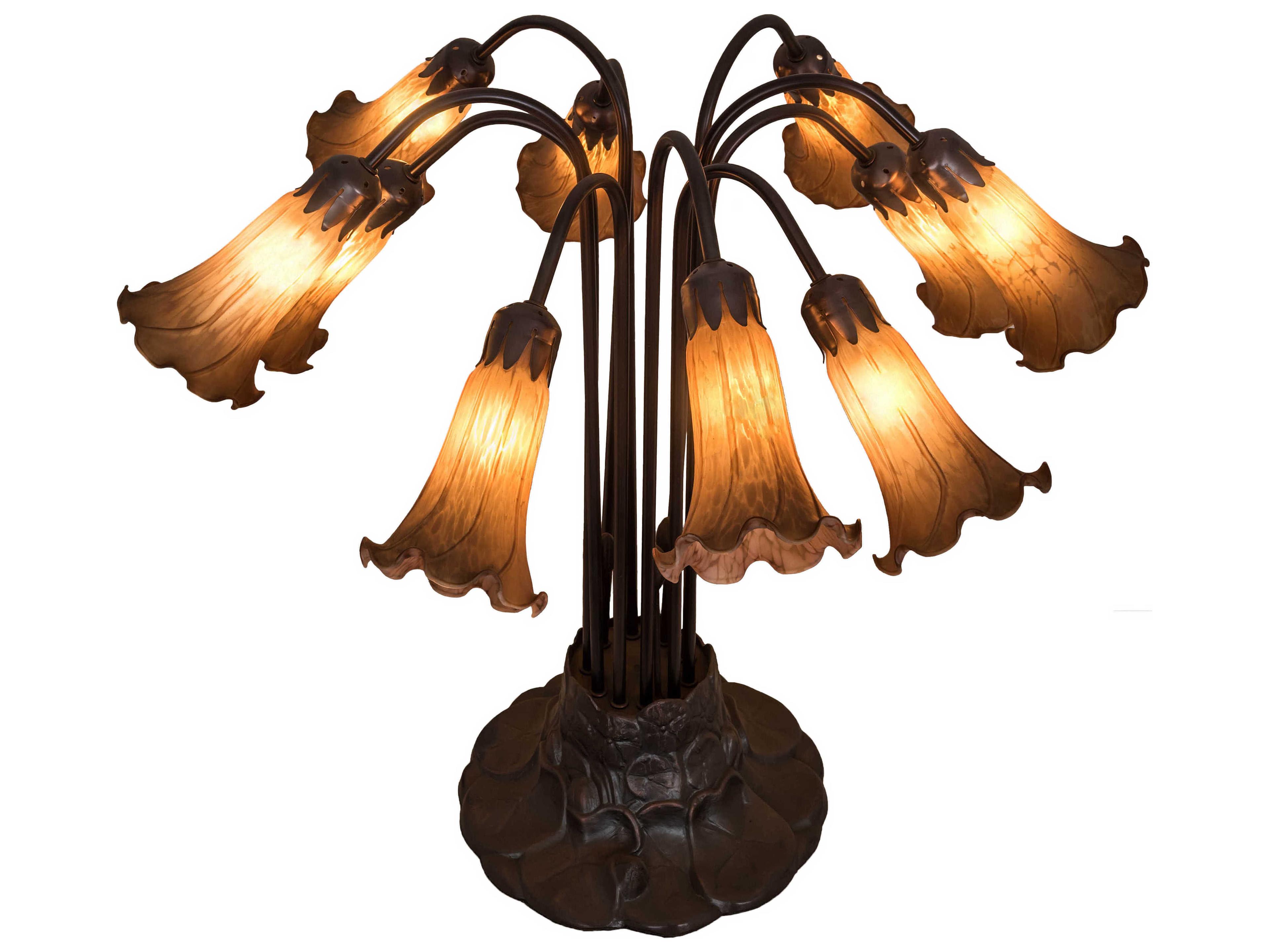 Meyda Amber Pond Lily 10 - Light Mahogany Bronze Brown Table Lamp with Glass Shade