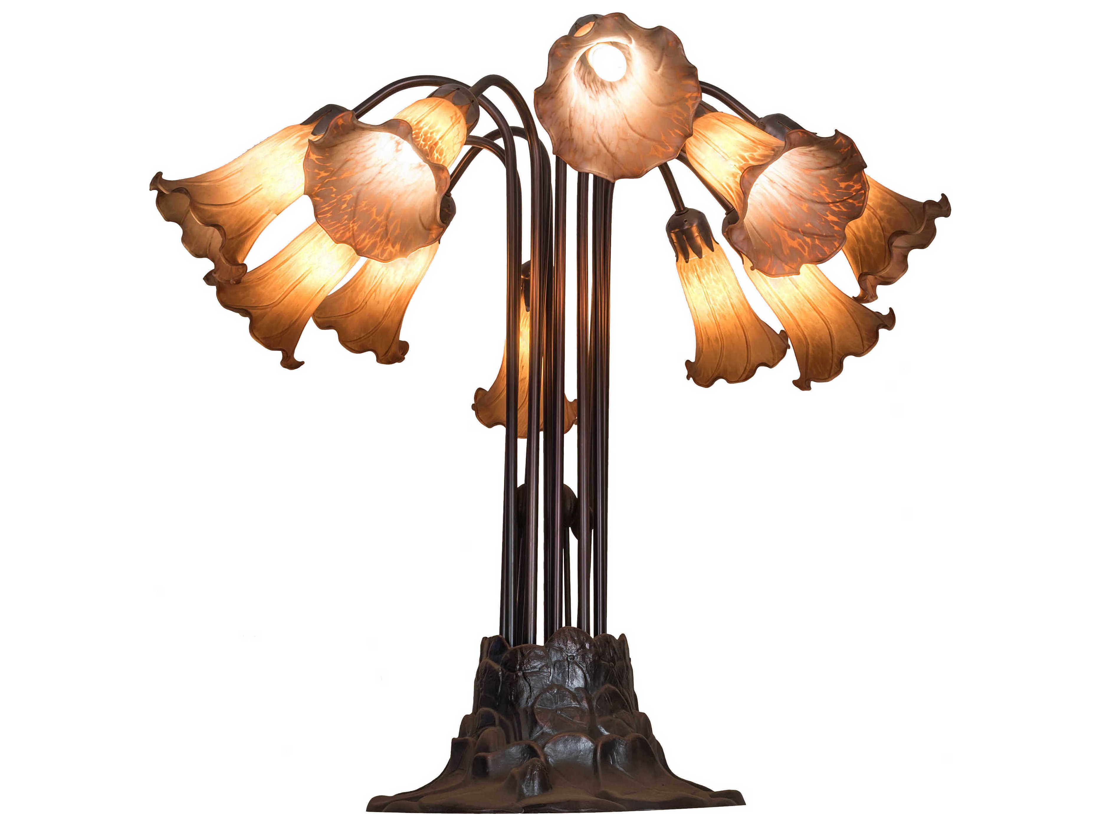 Meyda Amber Pond Lily 10 - Light Mahogany Bronze Brown Table Lamp with Glass Shade