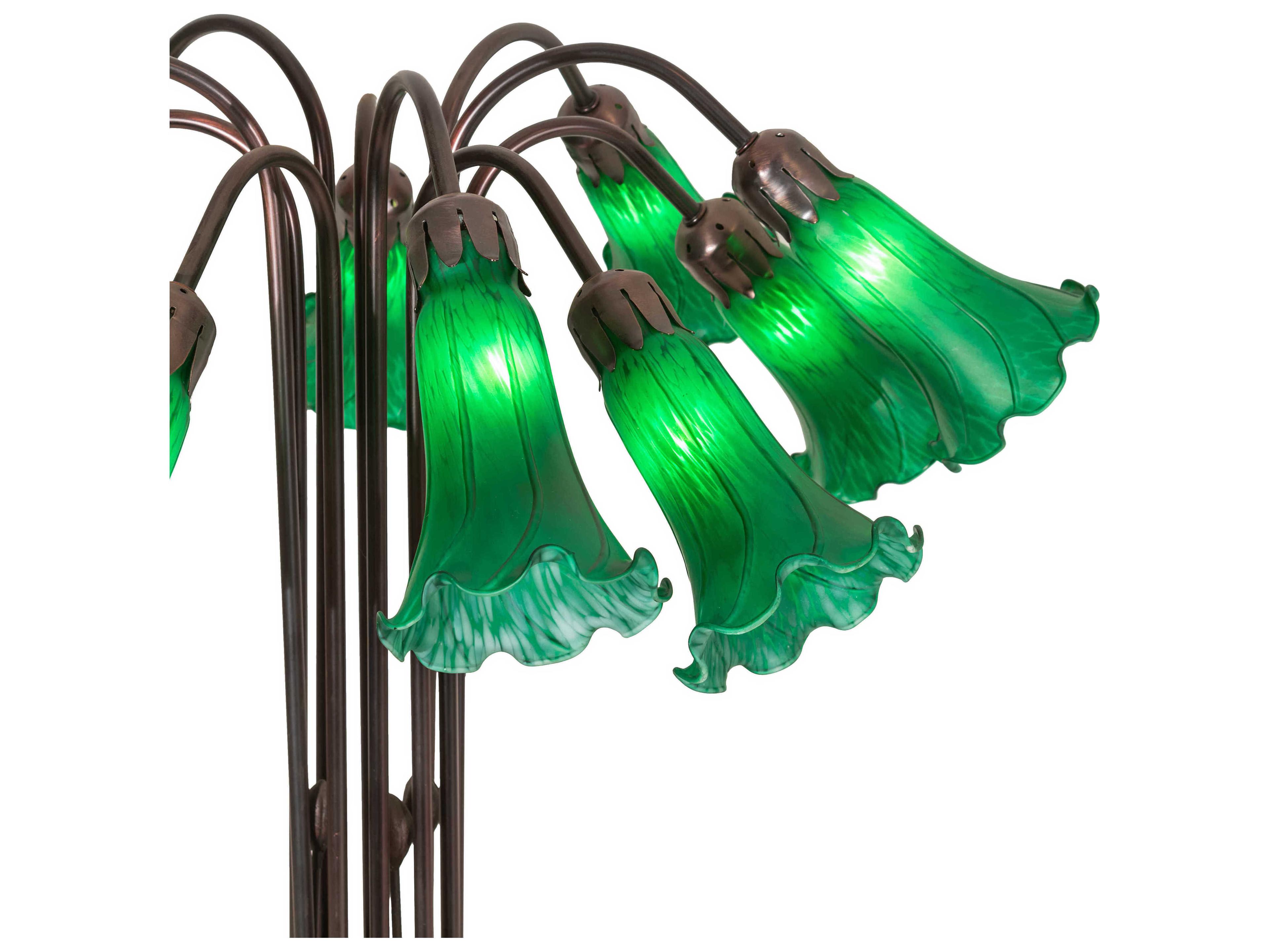 Meyda Pond Lily 10 - Light Mahogany Bronze Tiffany Table Lamp with Green Glass Shade
