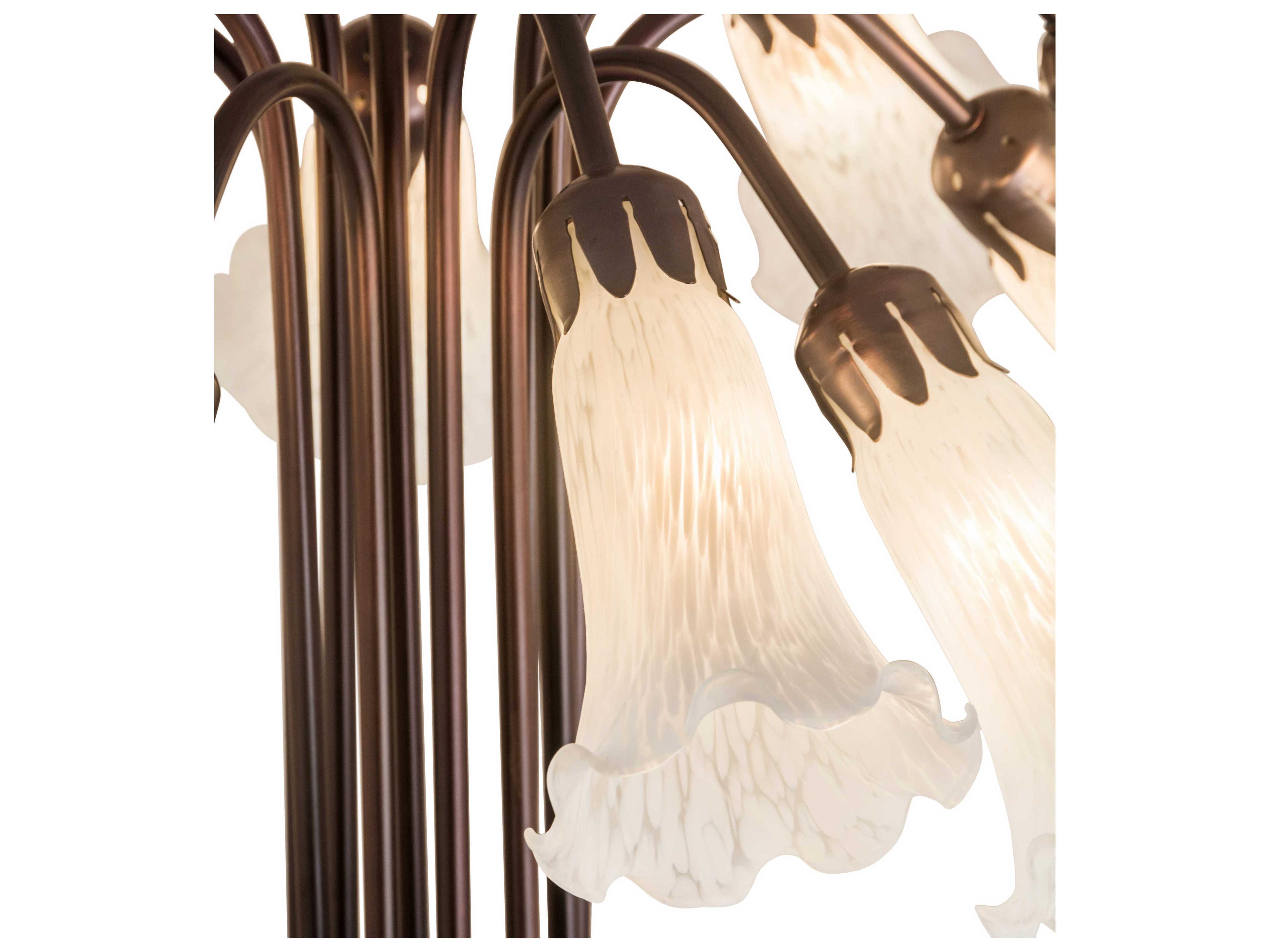 Meyda Pond Lily 10 - Light Glass Tiffany Mahogany Bronze Table Lamp with White Shade
