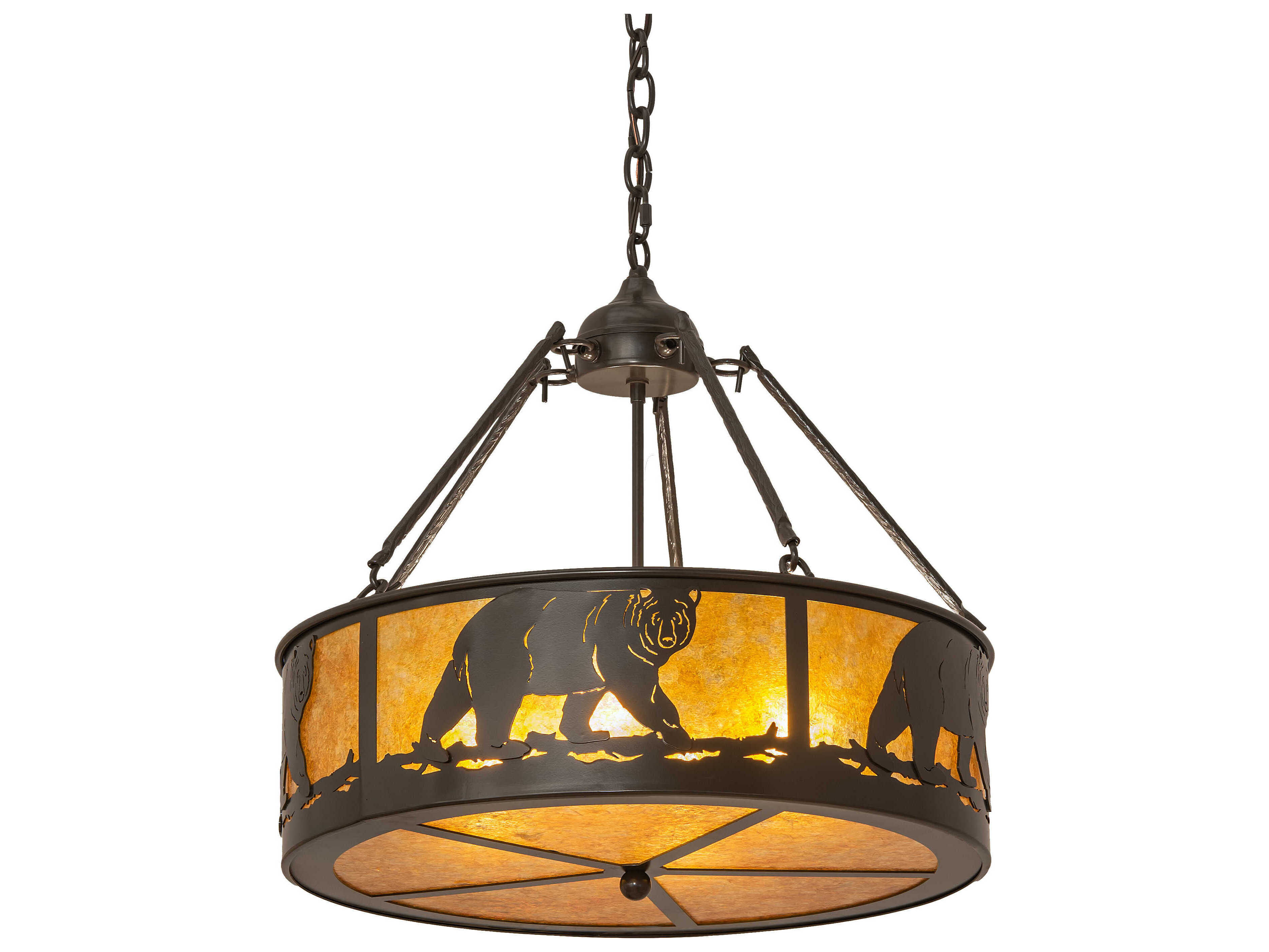 Meyda Lone Bear 4-Light Timeless Bronze Glass Drum Pendant