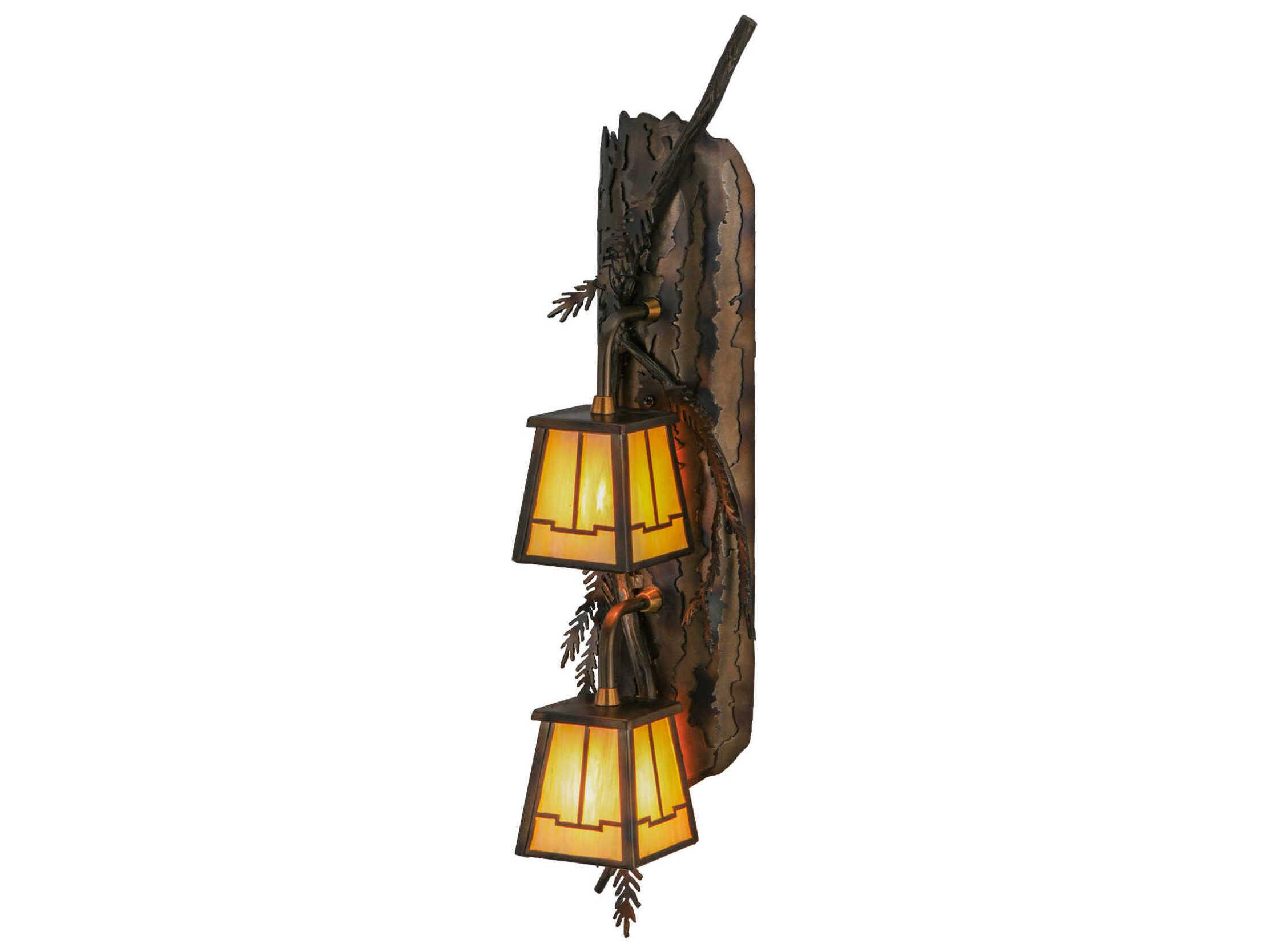 Meyda Pine Branch Valley View 2-Light Antique Copper Wall Sconce