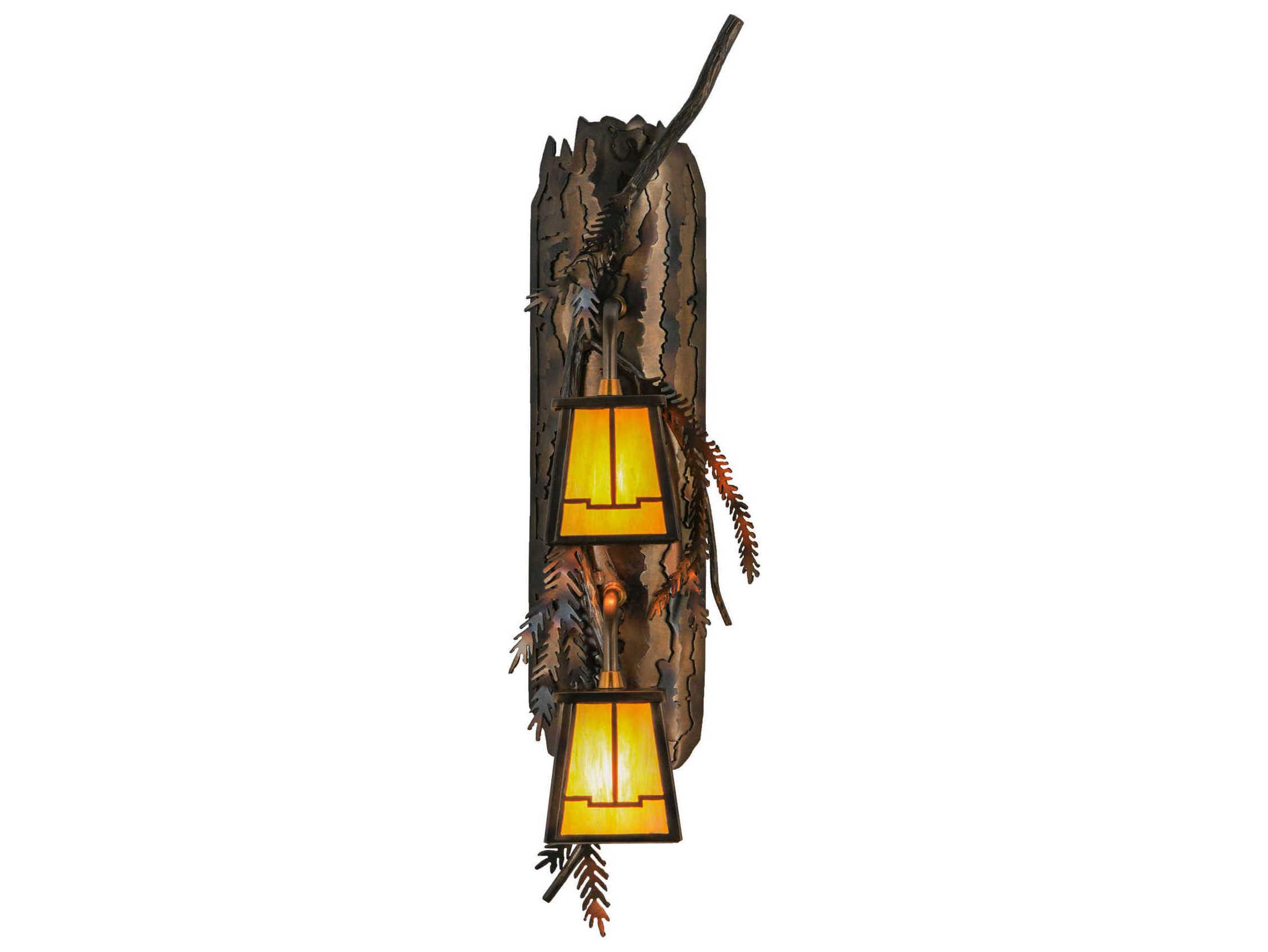 Meyda Pine Branch Valley View 2-Light Antique Copper Wall Sconce