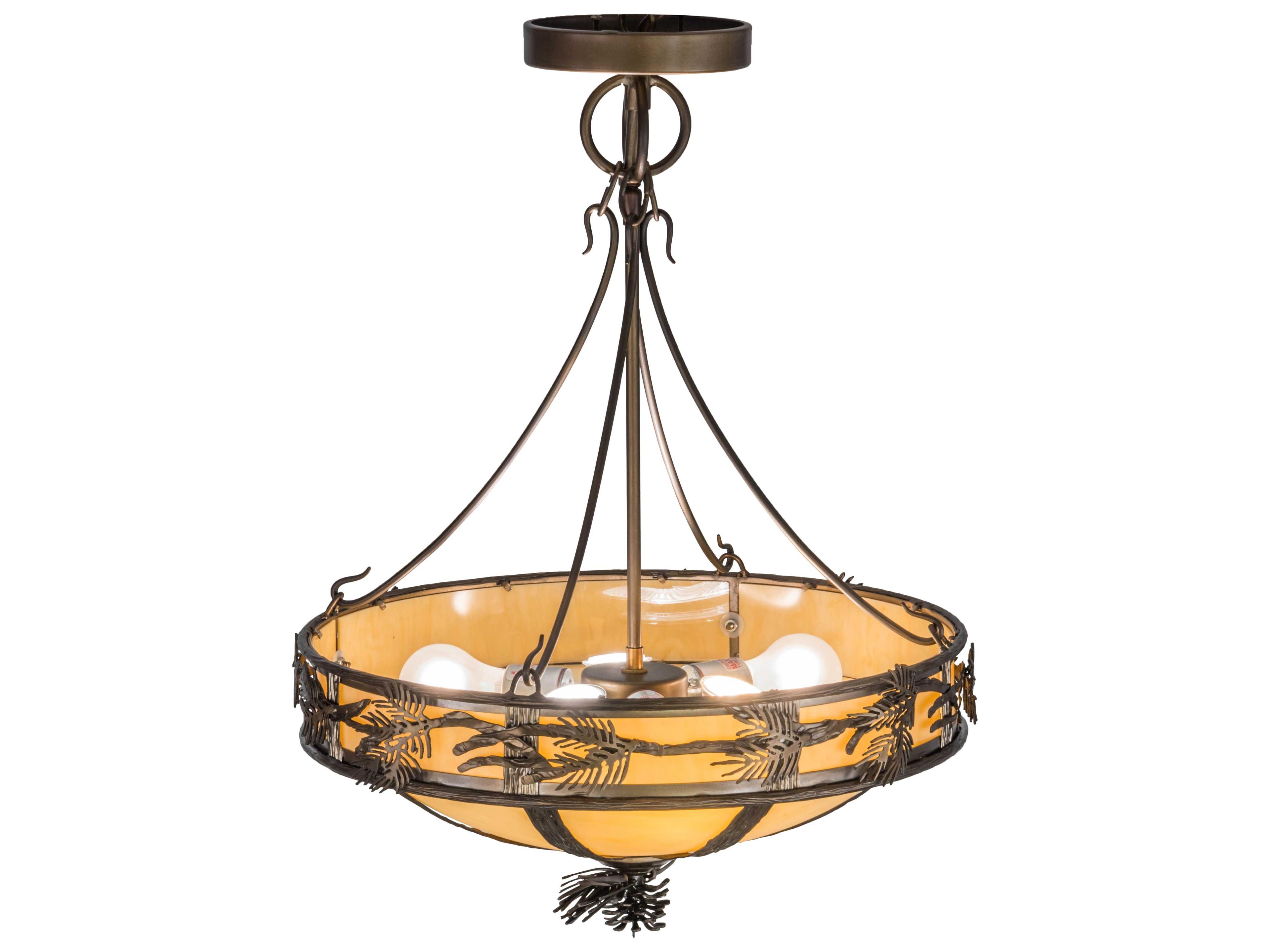 Meyda Branches Antique Copper earth Marble Bowl Semi Flush Mount