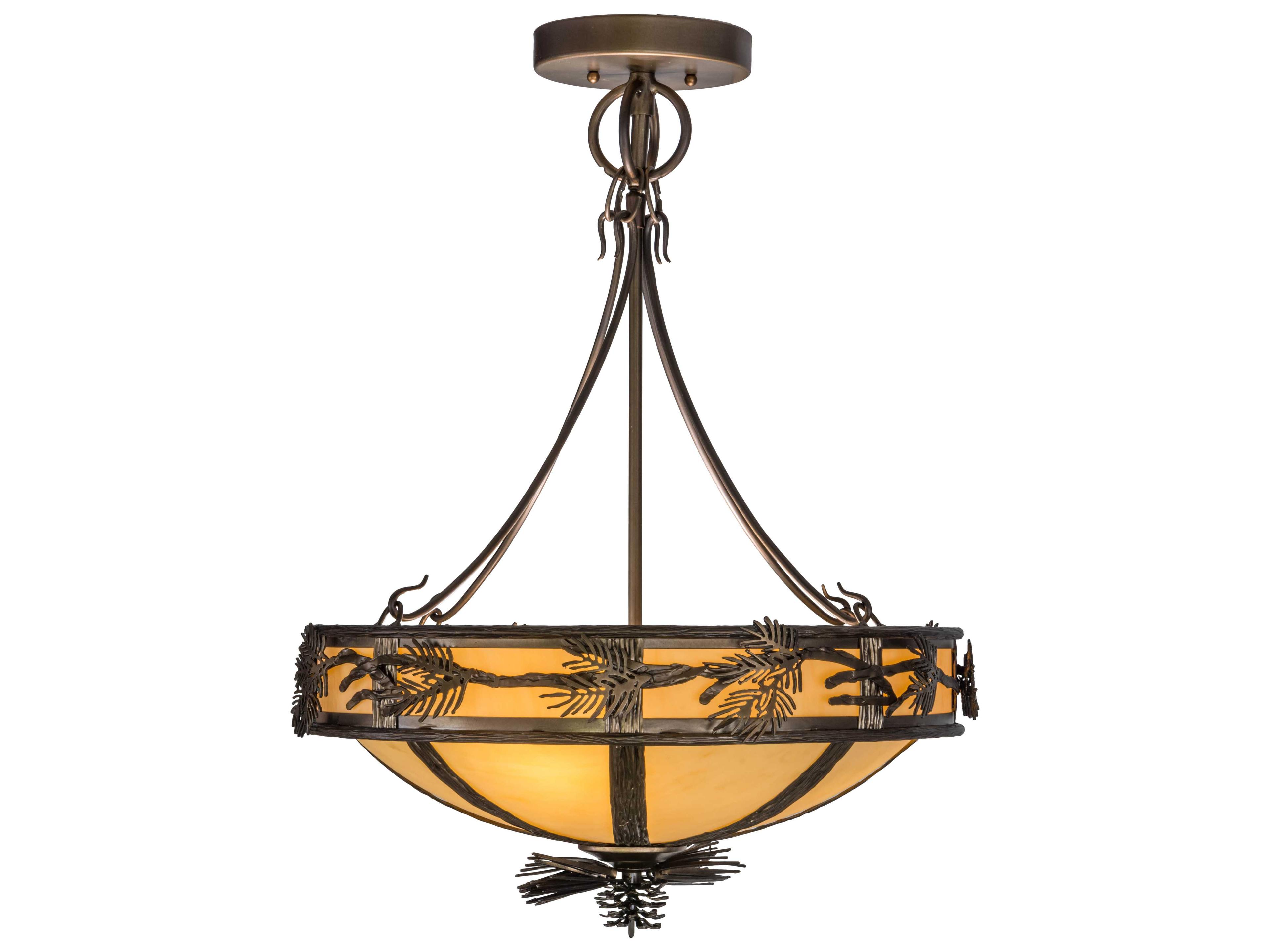 Meyda Branches Antique Copper earth Marble Bowl Semi Flush Mount