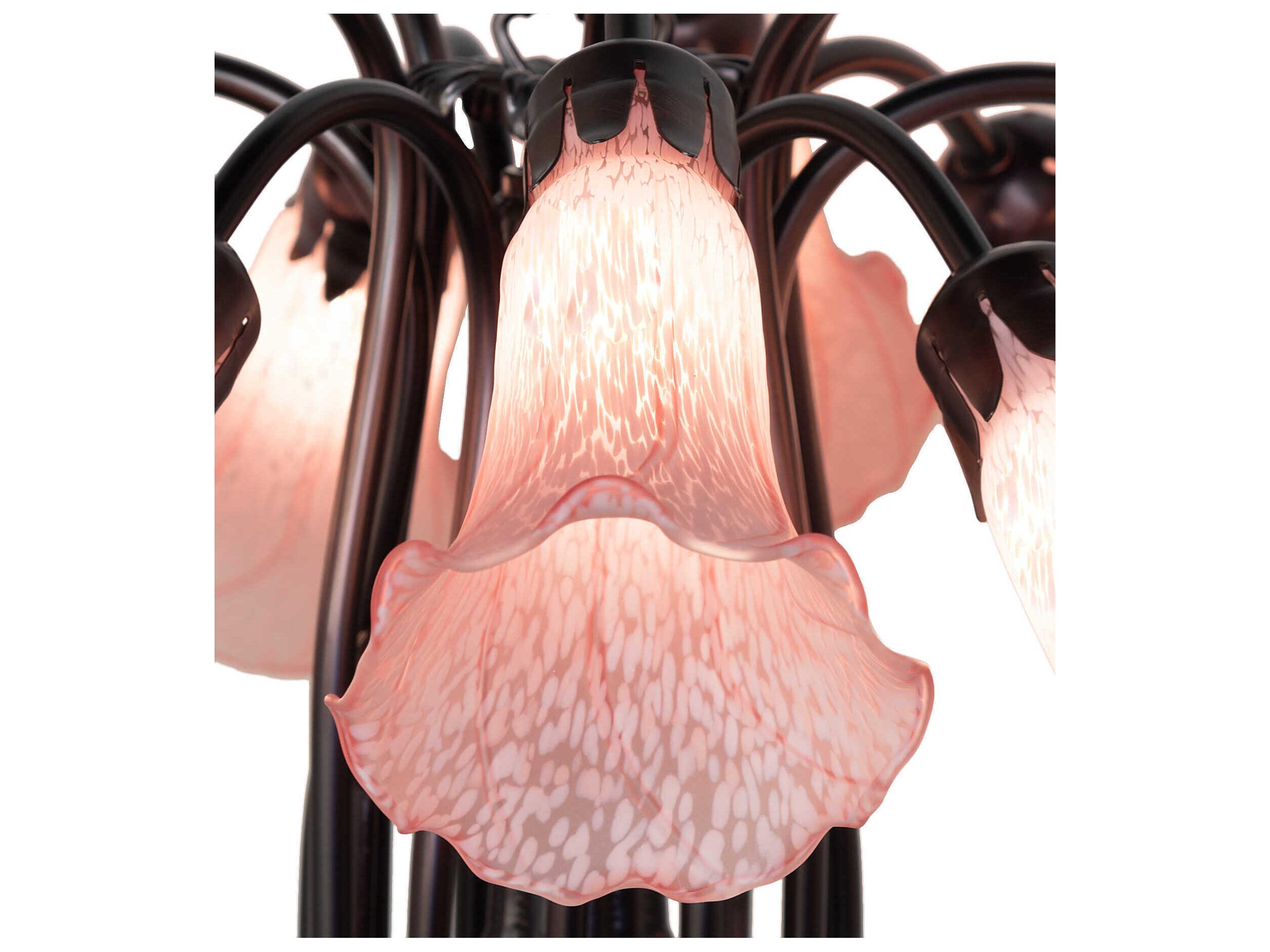Meyda Pond Lily 12-Light Mahogany Bronze Pink Glass Bell Chandelier