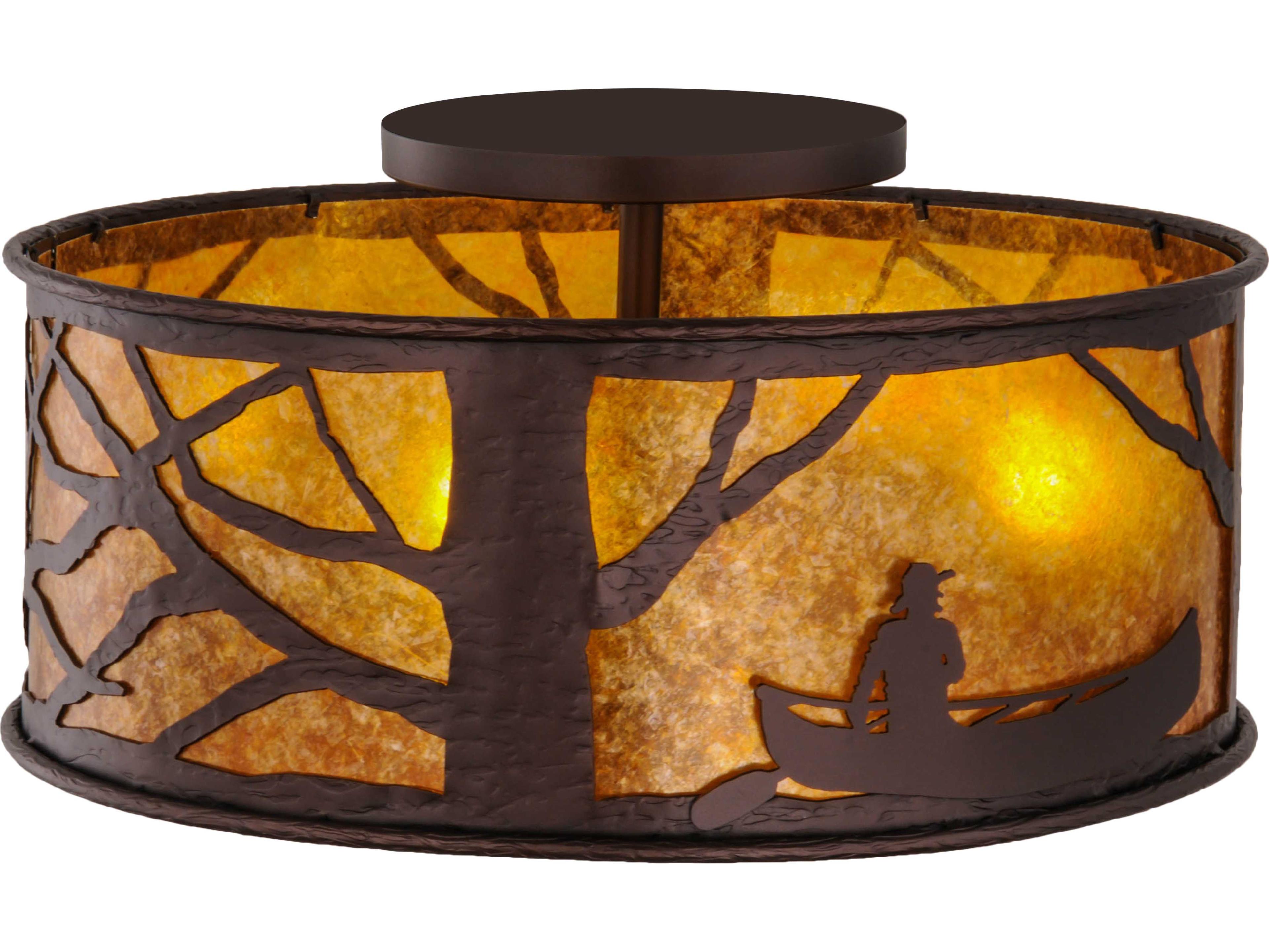 Meyda Canoe At Lake 4-Light Mahogany Bronze amber Drum Flush Mount