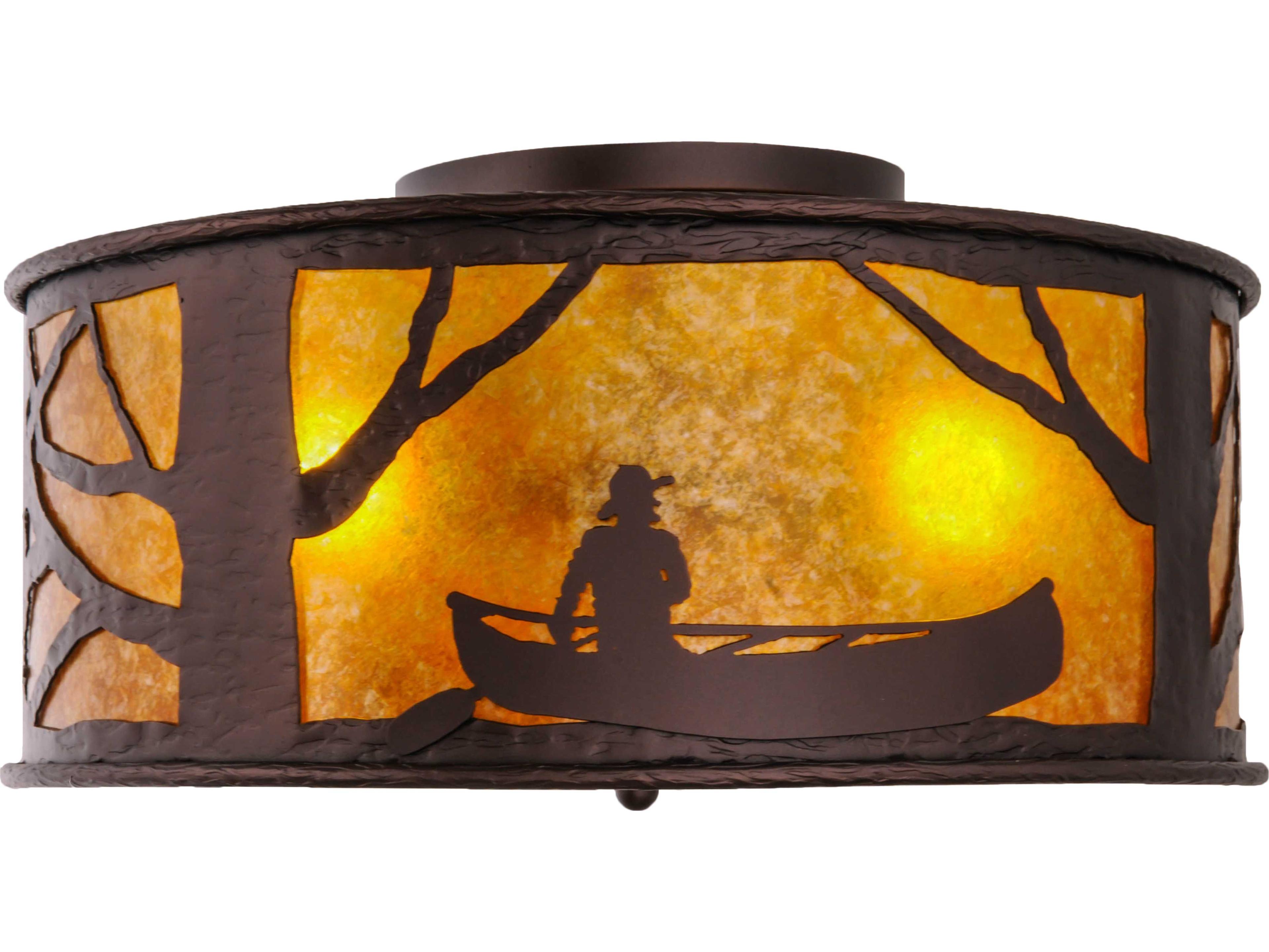 Meyda Canoe At Lake 4-Light Mahogany Bronze amber Drum Flush Mount