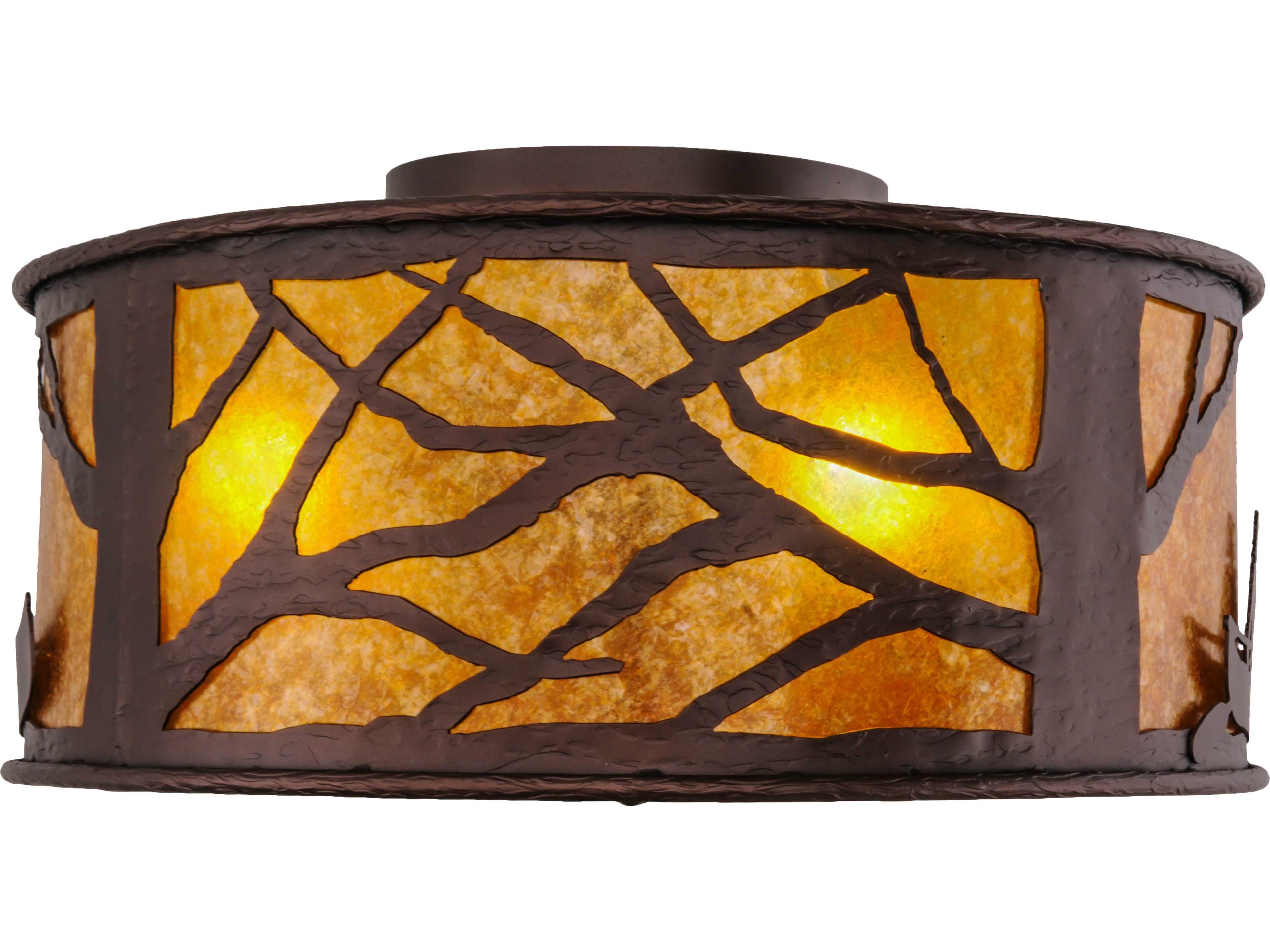 Meyda Canoe At Lake 4-Light Mahogany Bronze amber Drum Flush Mount