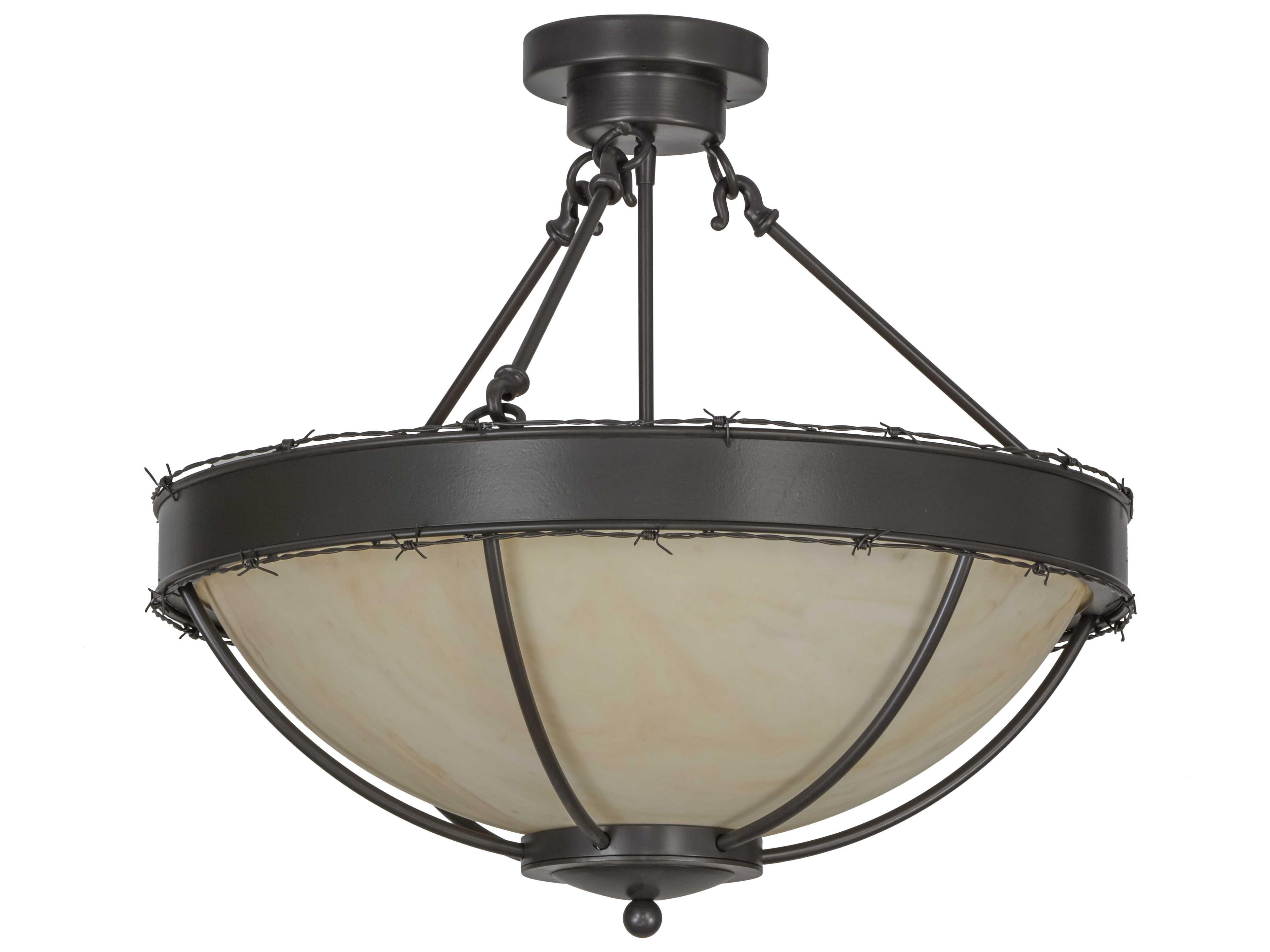 Meyda Barbed Wire Timeless Bronze natural Horn Acrylic Glass Bowl Semi Flush Mount