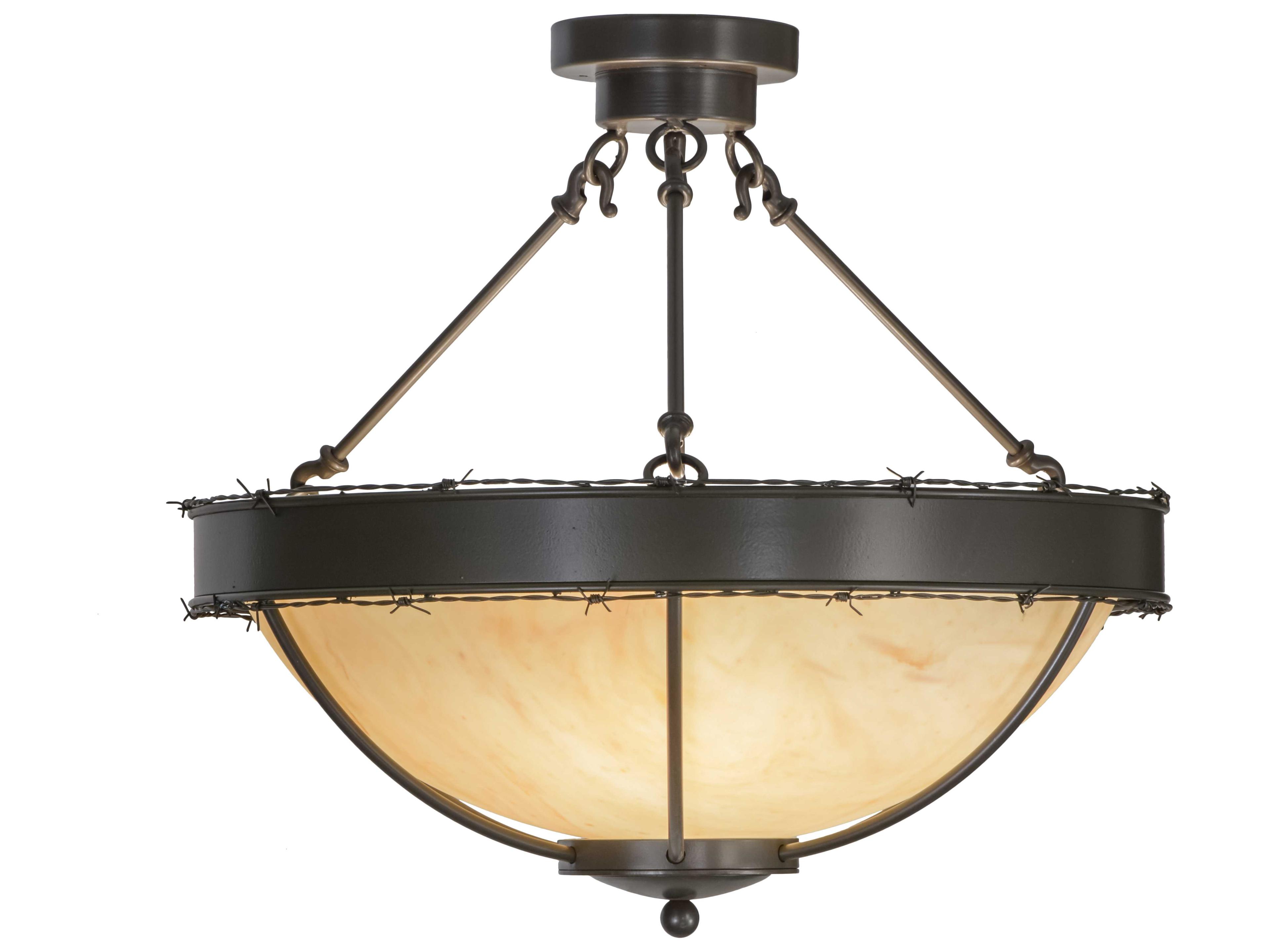 Meyda Barbed Wire Timeless Bronze natural Horn Acrylic Glass Bowl Semi Flush Mount