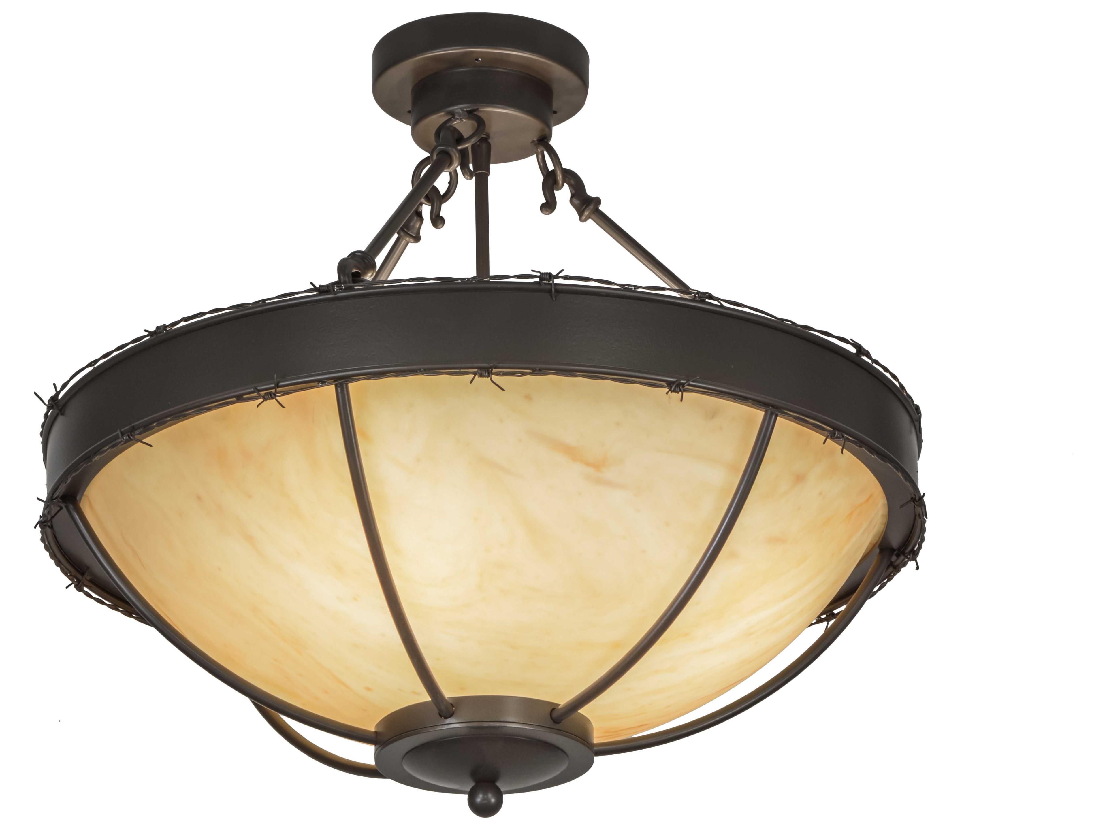 Meyda Barbed Wire Timeless Bronze natural Horn Acrylic Glass Bowl Semi Flush Mount