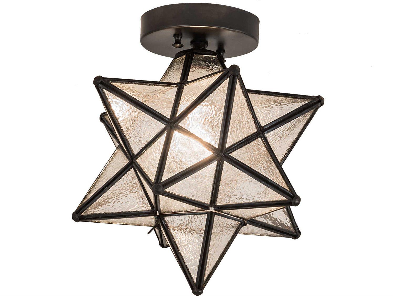 Meyda Moravian Star 1-Light Clear Seeded Glass Brown Geometric Flush Mount