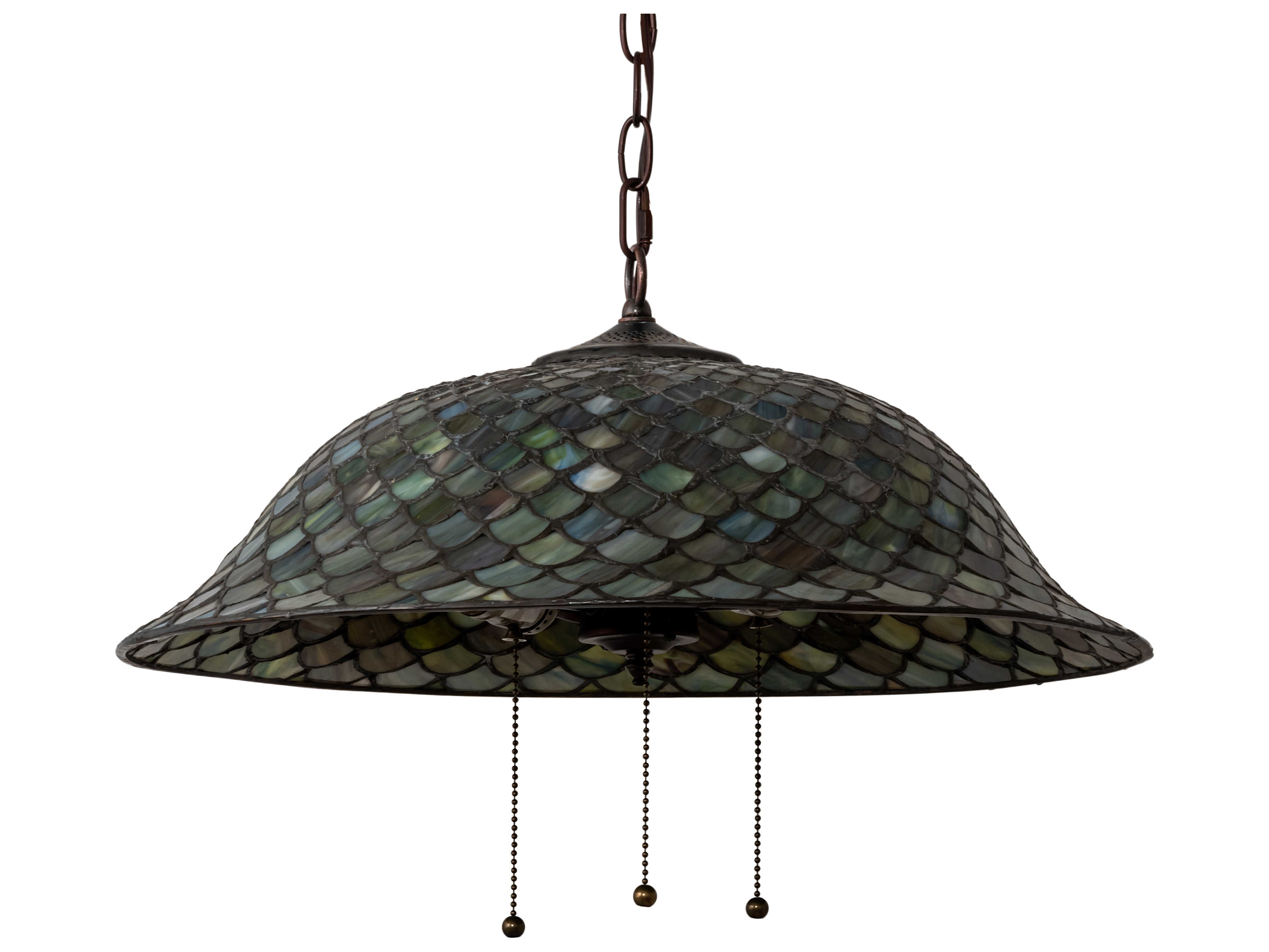 Meyda Tiffany Fishscale 3-Light Mahogany Bronze Glass Bowl Pendant