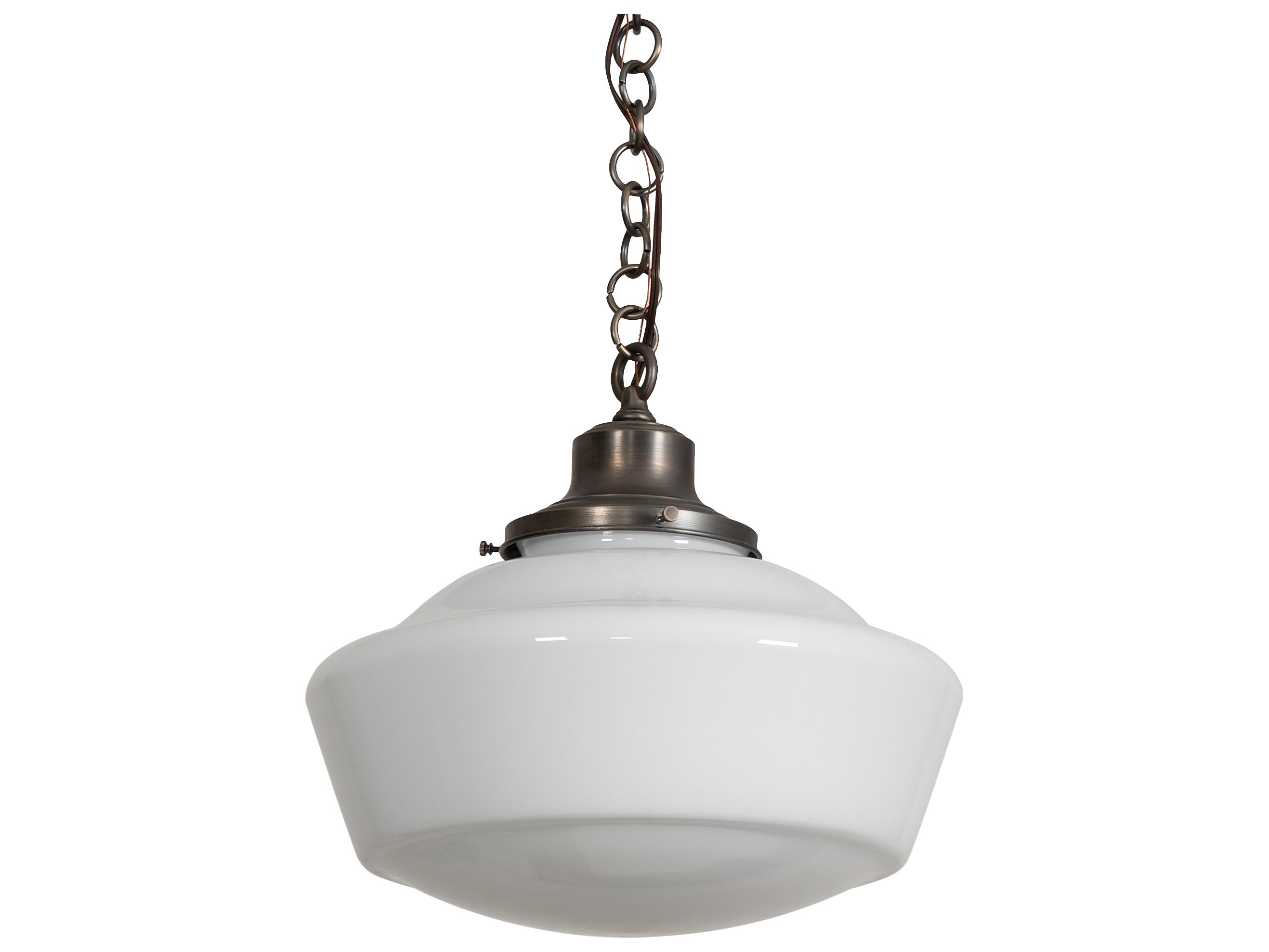 Meyda Revival Schoolhouse 1-Light Antique Brass White Glass Pendant