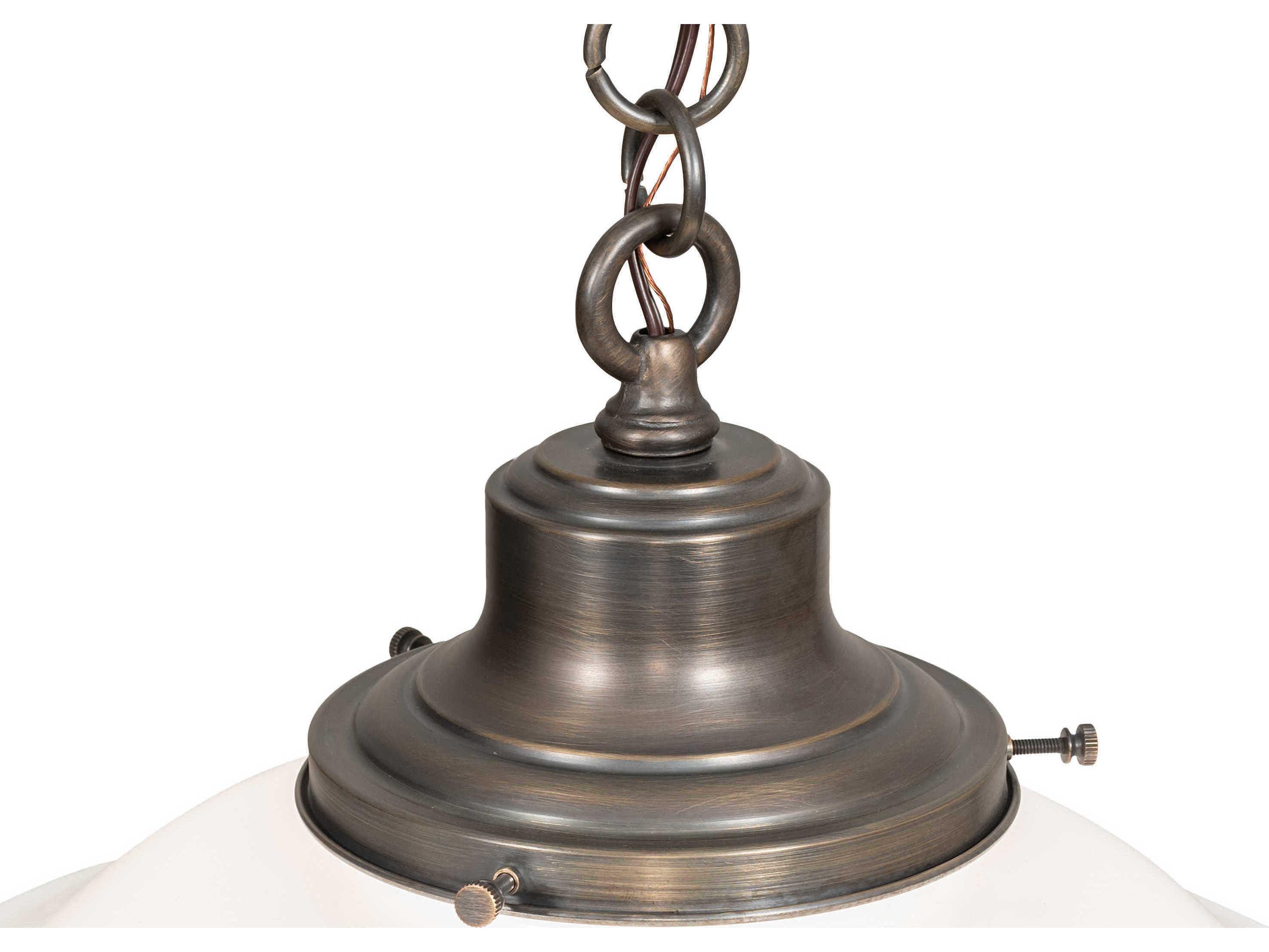 Meyda Revival Schoolhouse 1-Light Antique Brass White Glass Pendant