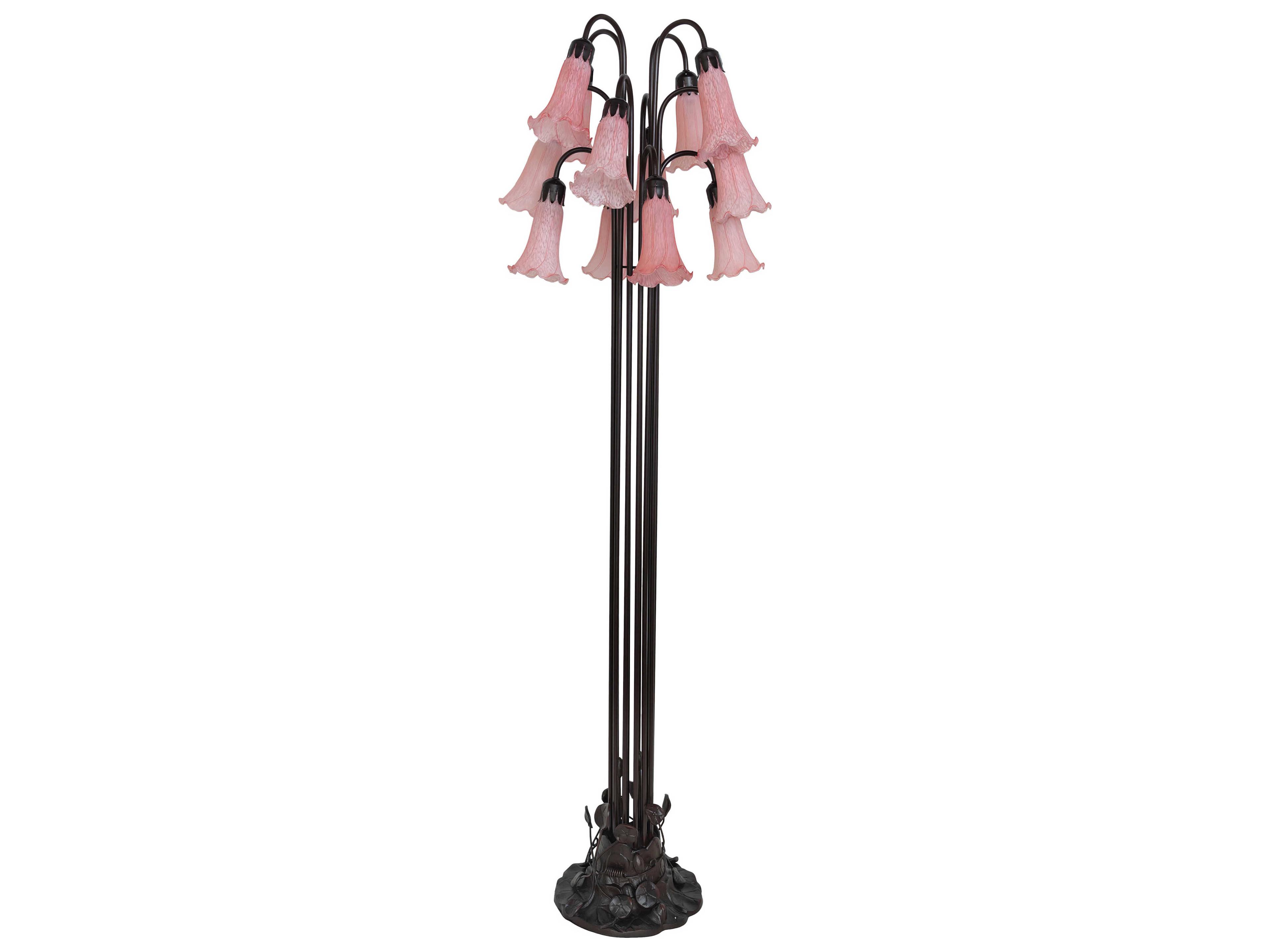 Meyda Pond Lily Mahogany Bronze Pink Glass Floor Lamp with Shade