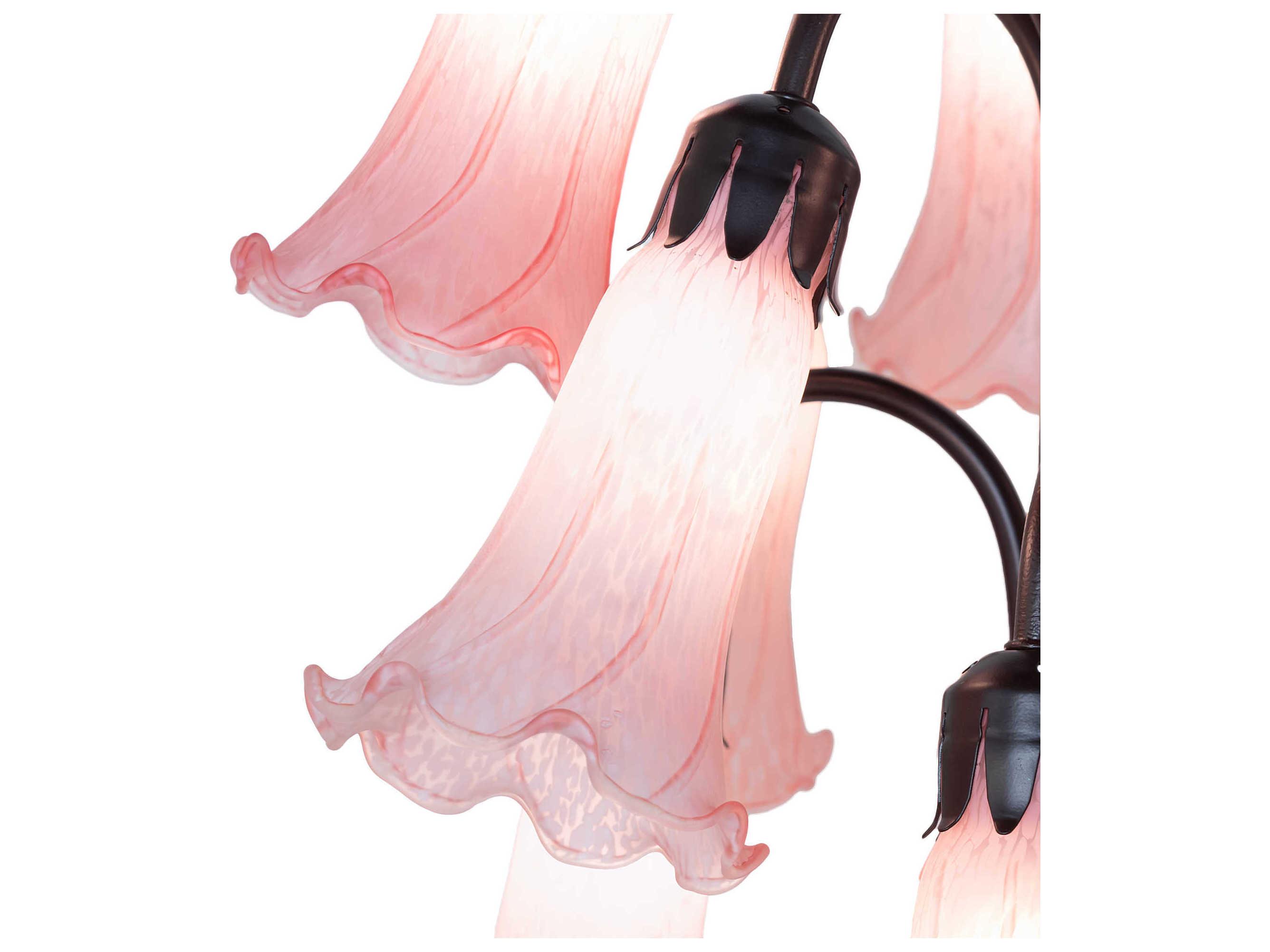 Meyda Pond Lily Mahogany Bronze Pink Glass Floor Lamp with Shade