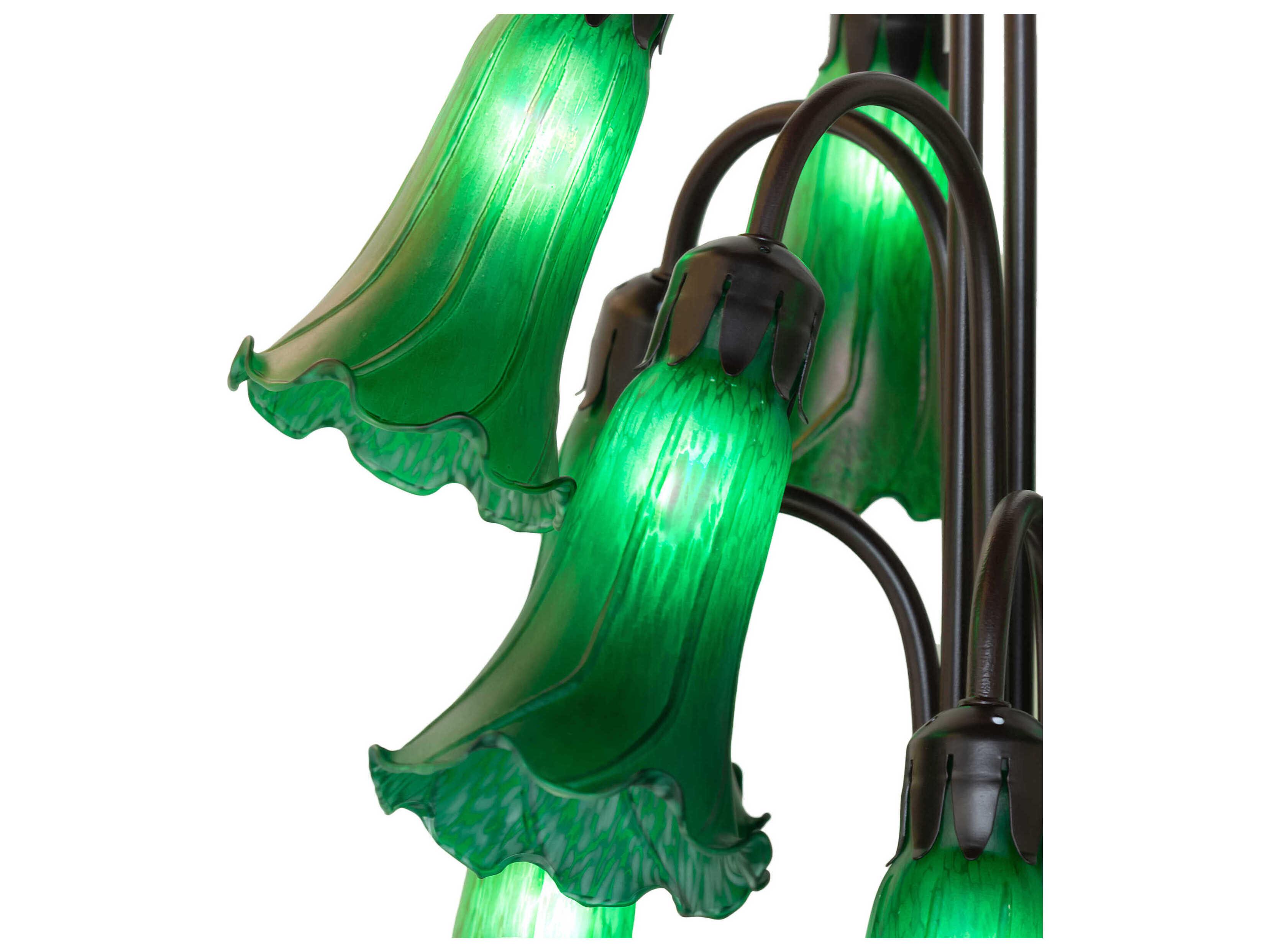 Meyda Pond Lily Mahogany Bronze Green Glass Floor Lamp with Shade