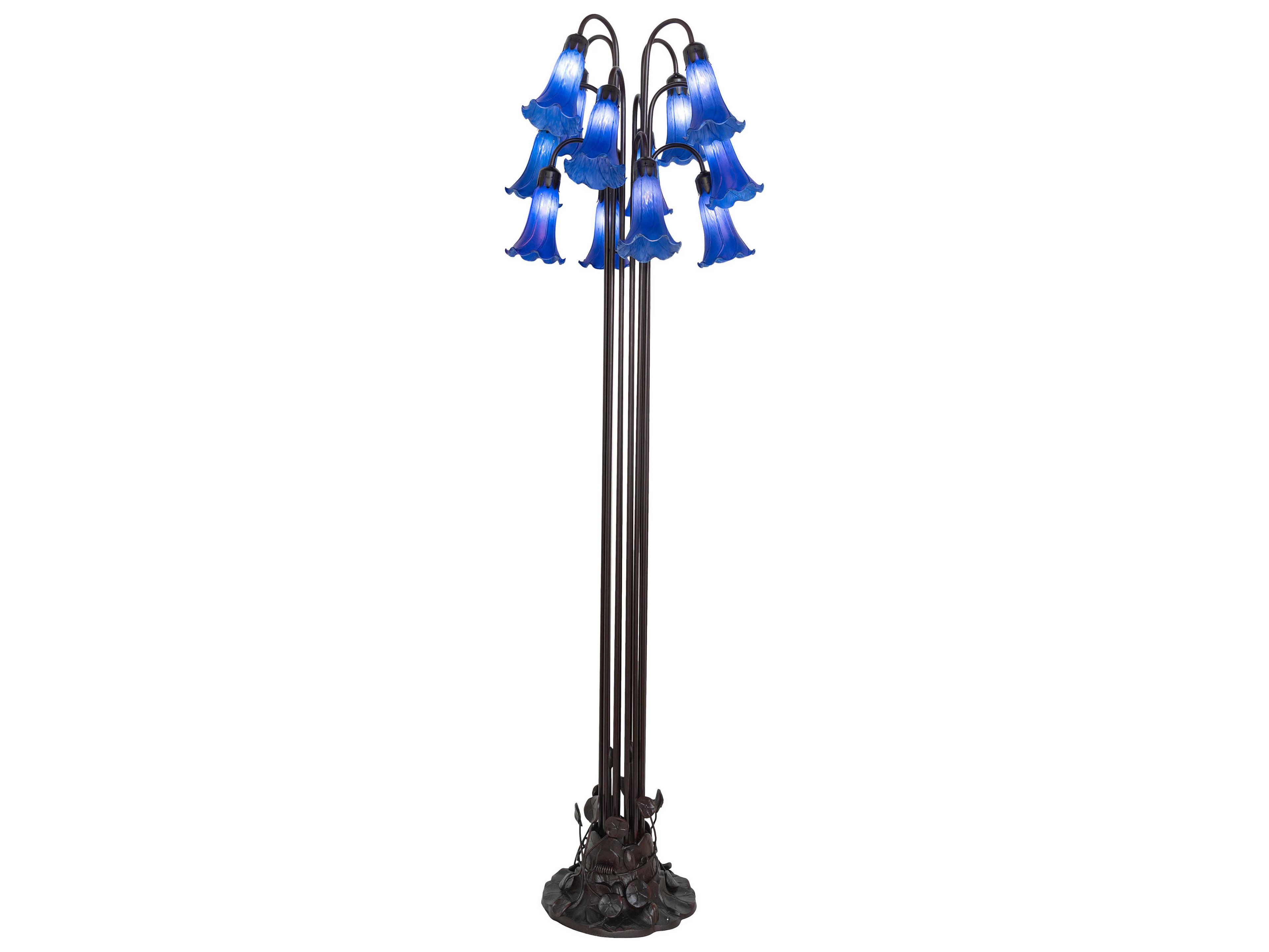 Meyda Pond Lily Mahogany Bronze Blue Glass Floor Lamp with Shade