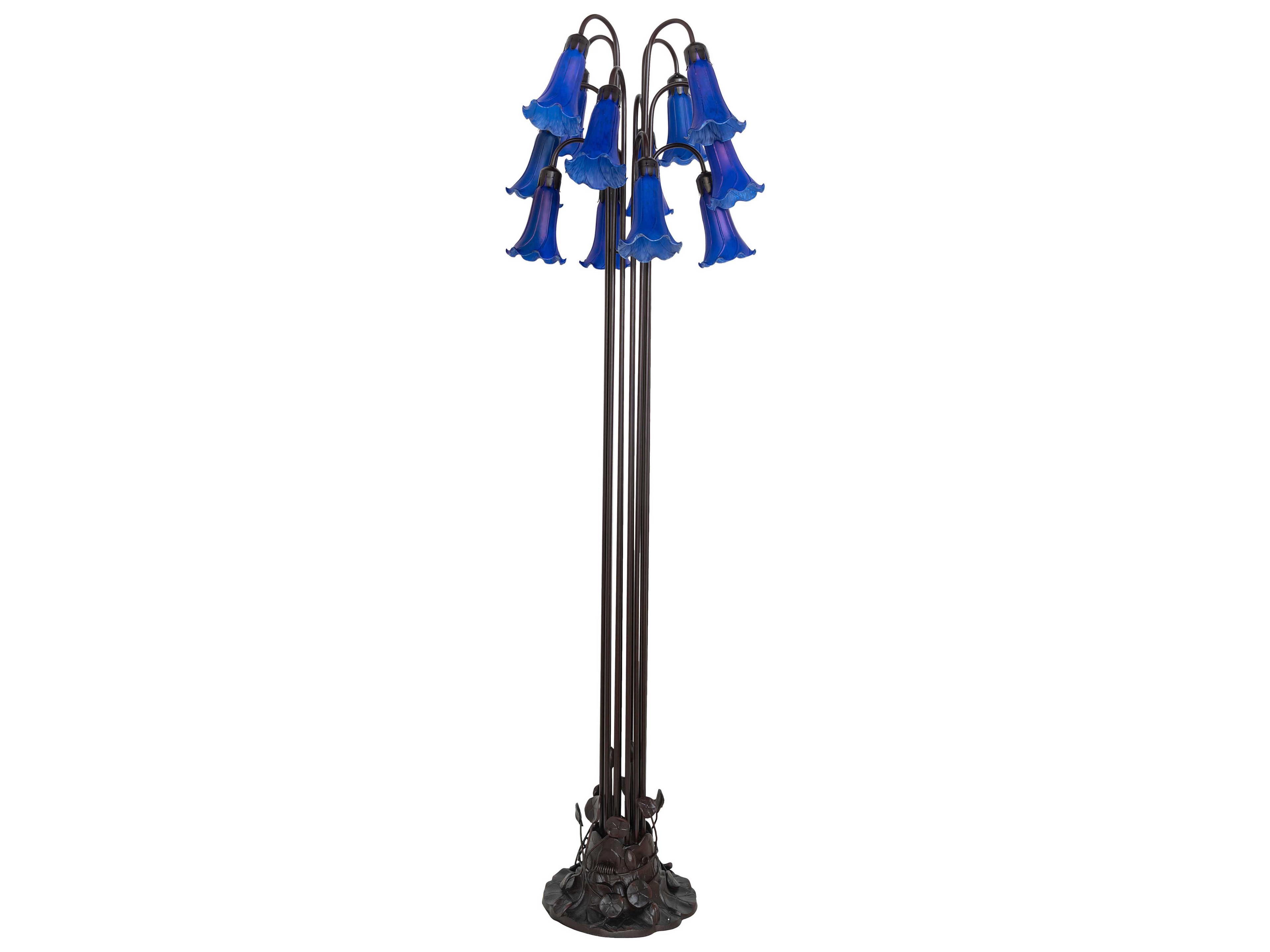 Meyda Pond Lily Mahogany Bronze Blue Glass Floor Lamp with Shade