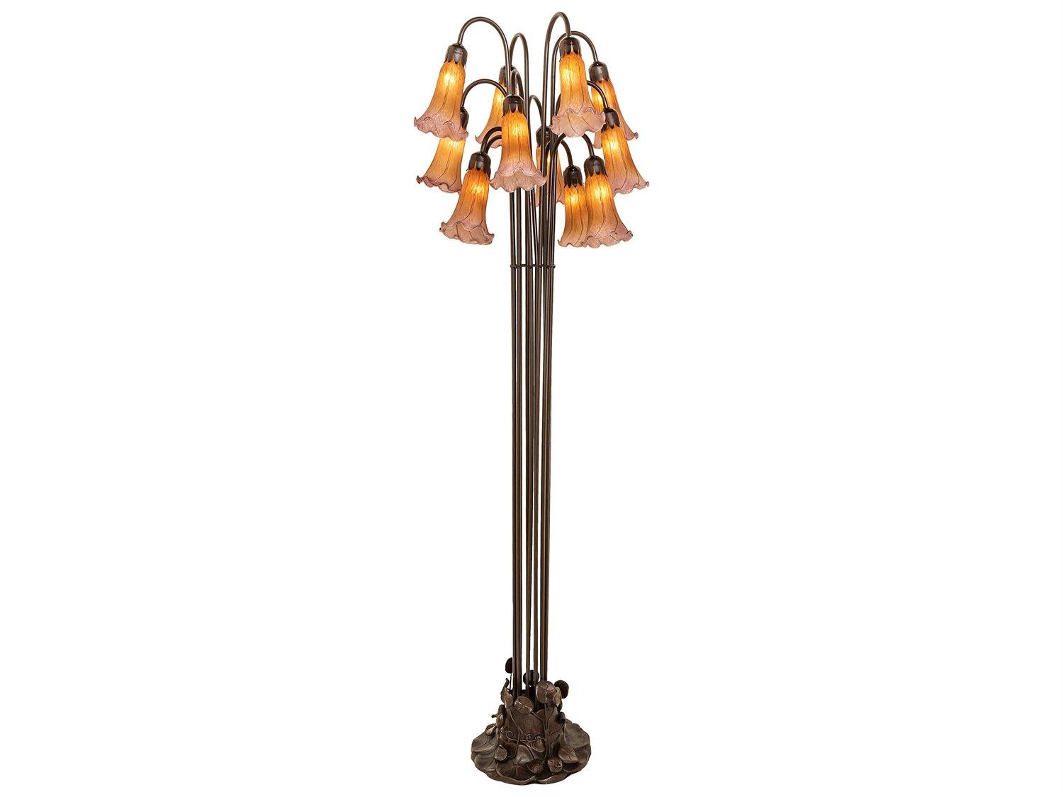 Meyda Pond Lily Amber & Purple Bronze Tiffany Floor Lamp