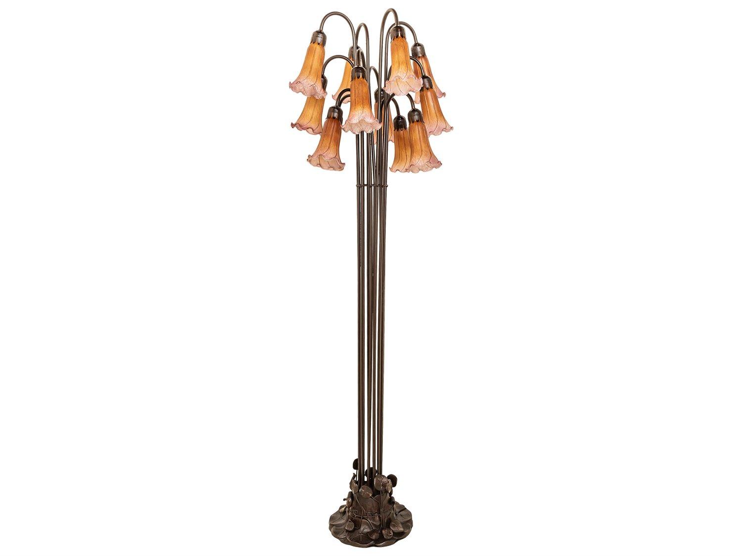 Meyda Pond Lily Amber & Purple Bronze Tiffany Floor Lamp
