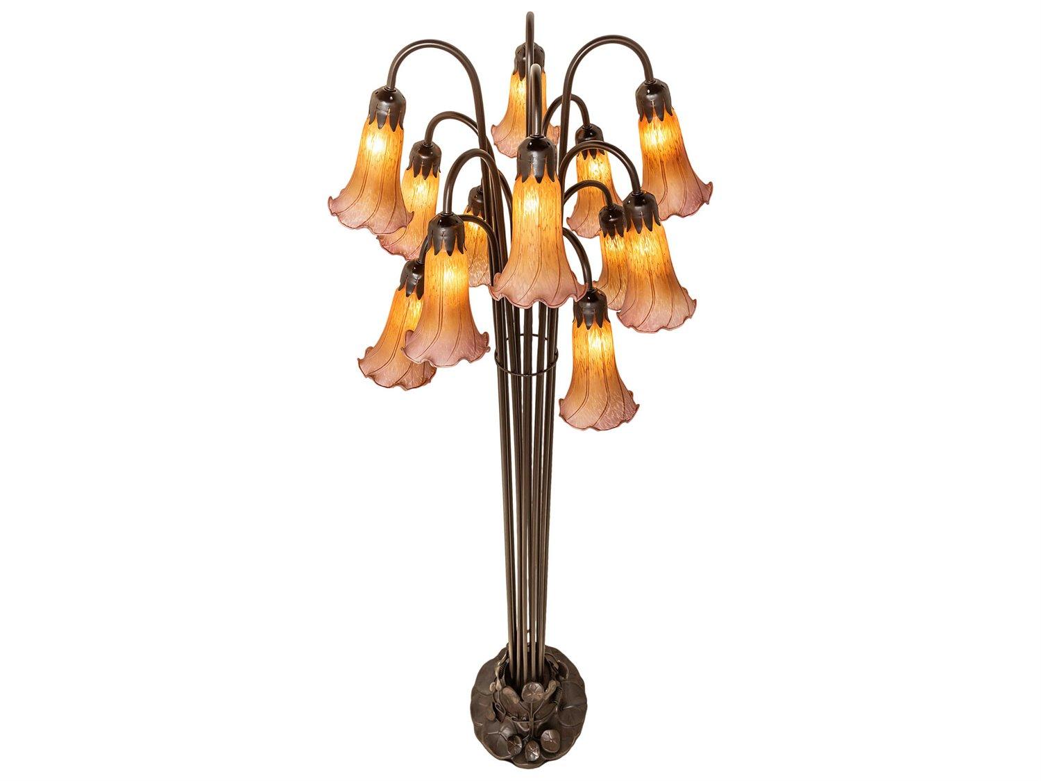 Meyda Pond Lily Amber & Purple Bronze Tiffany Floor Lamp