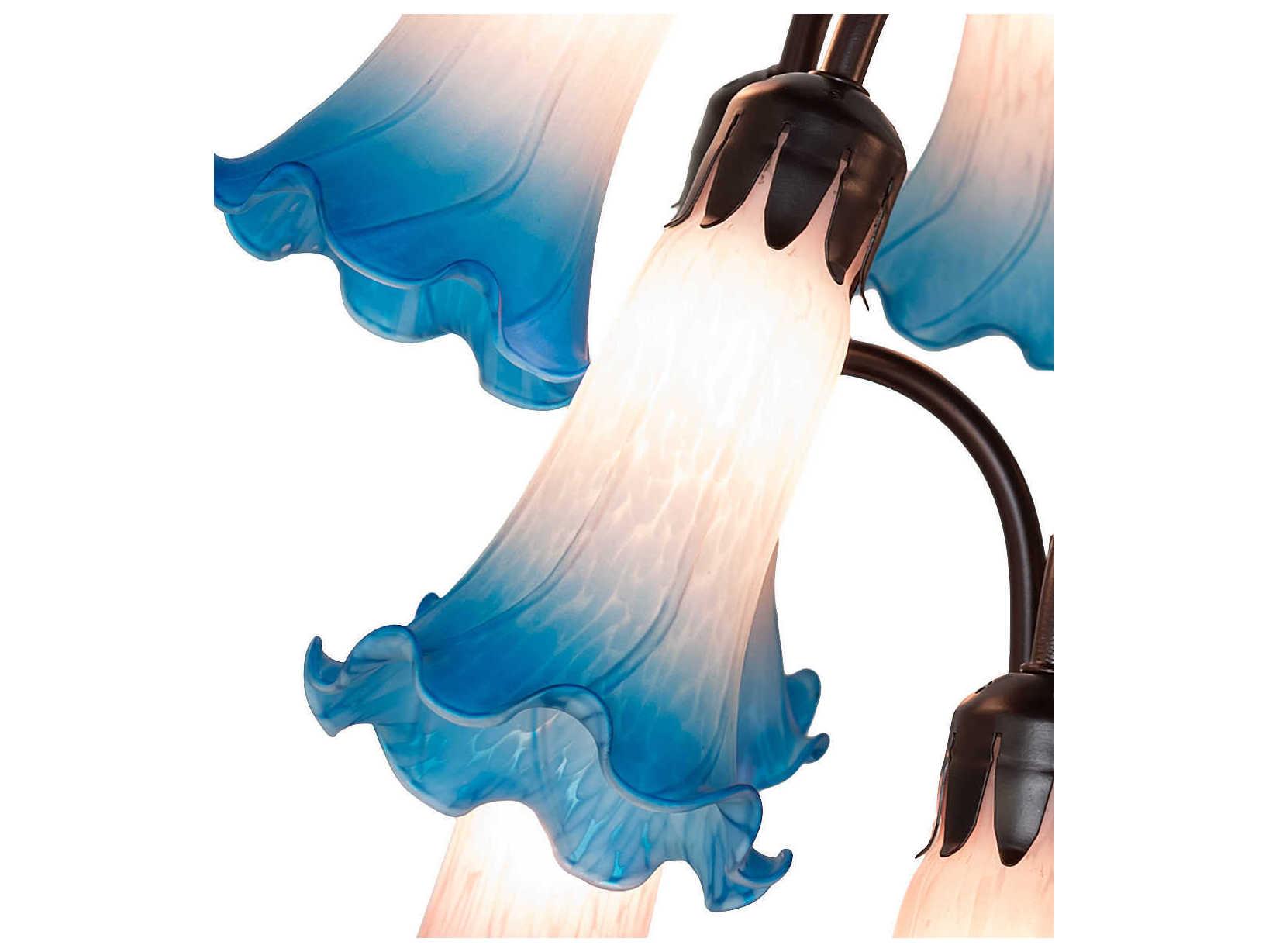 Meyda Pond Lily Mahogany Bronze Pink Blue Glass Floor Lamp with Shade