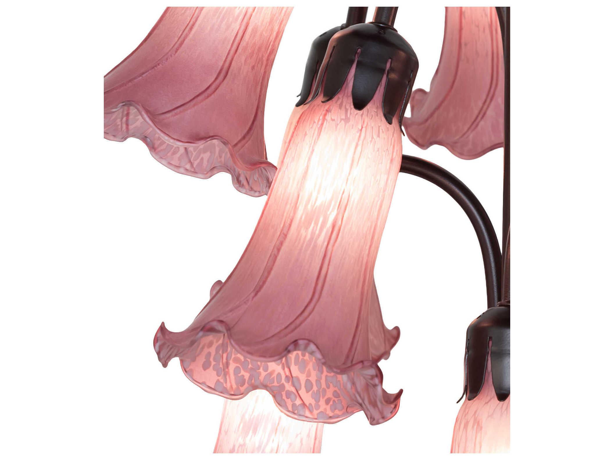 Meyda Pond Lily Mahogany Bronze Lavender Glass Floor Lamp with Shade