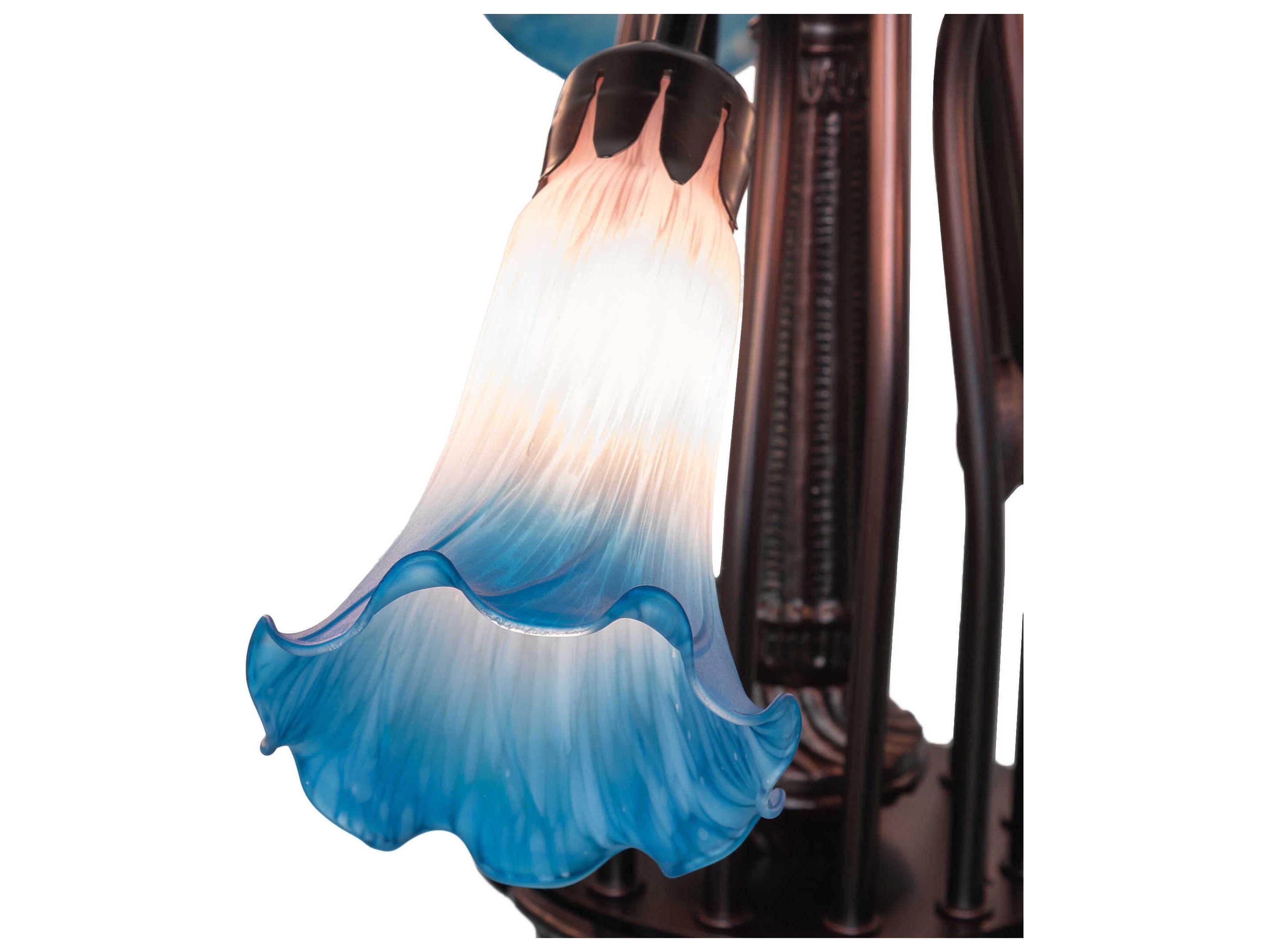 Meyda Pond Lily 12-Light Mahogany Bronze Blue Glass Bell Chandelier
