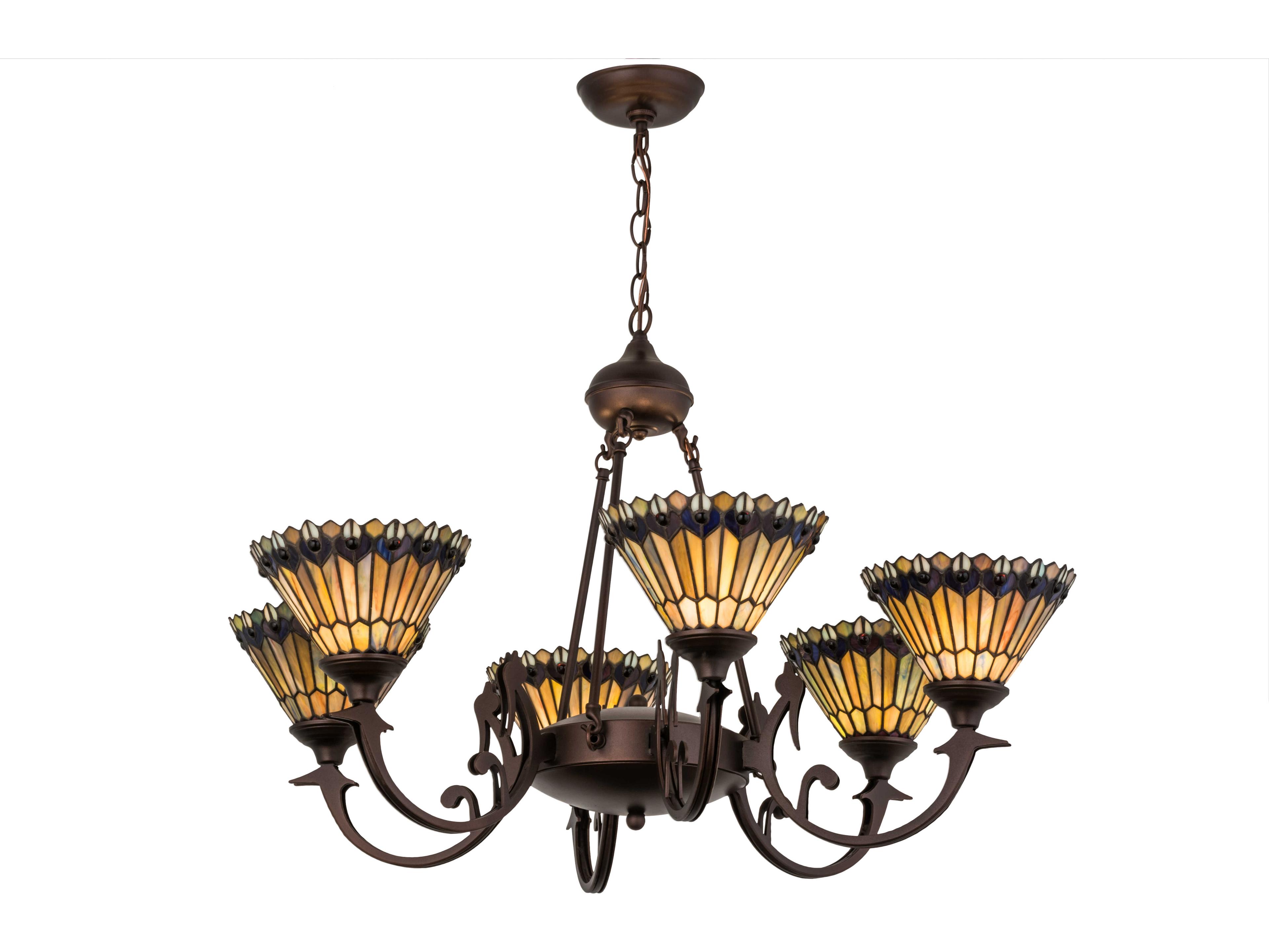 Meyda Tiffany Jeweled Peacock 6-Light Bronze Traditional Chandelier