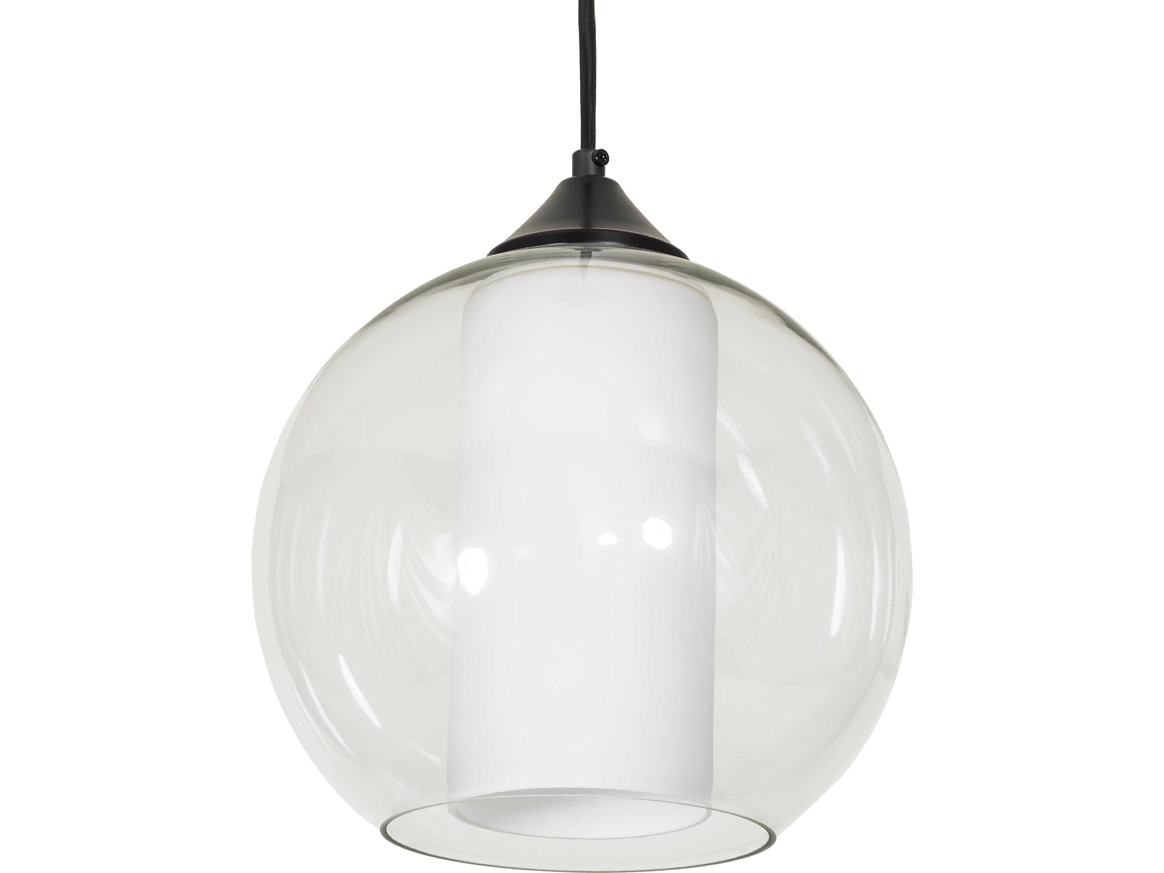 Meyda Bola 1-Light Clear & White Glass Cylinder Globe Mini Pendant