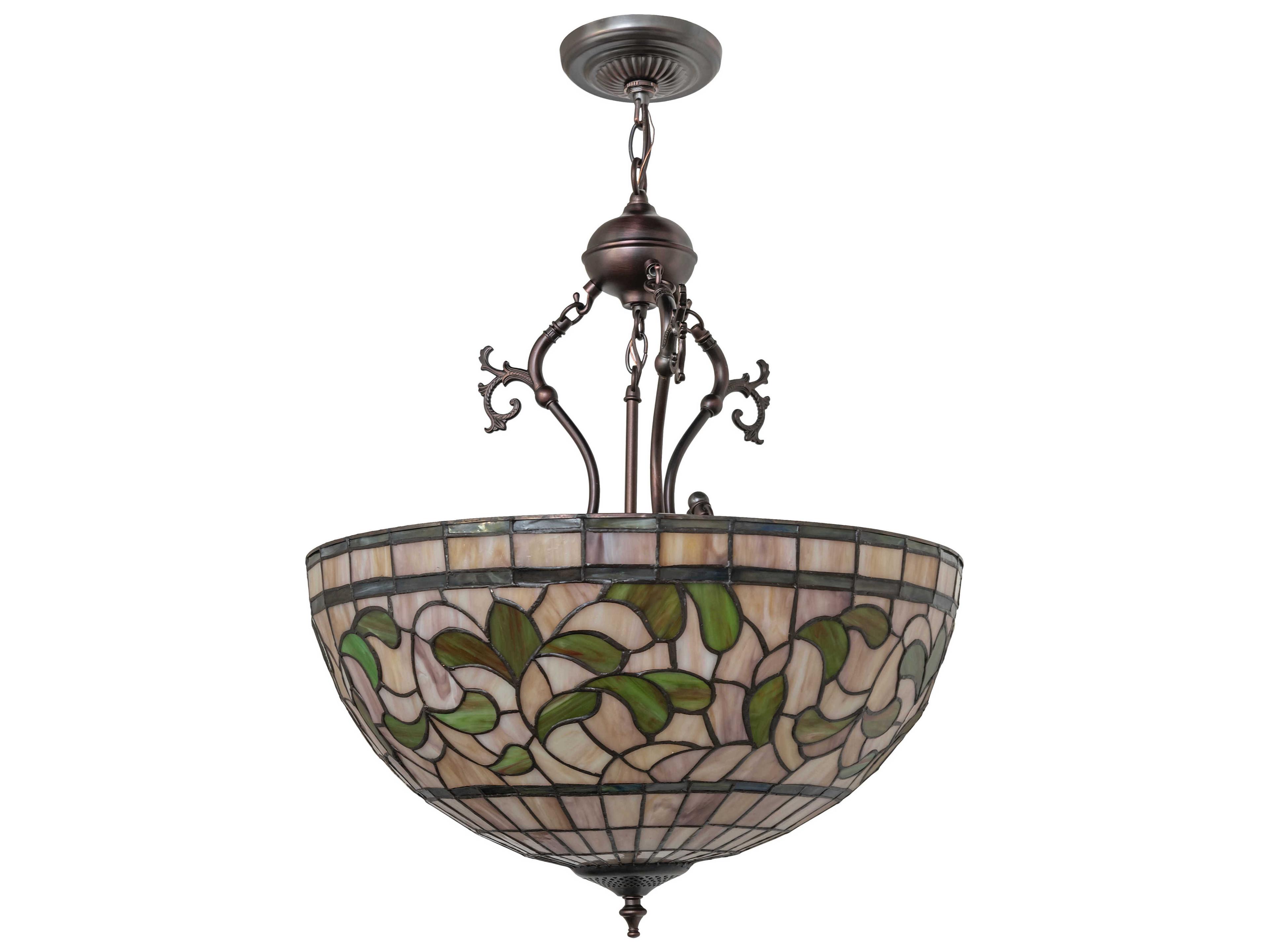 Meyda Tiffany Turning Leaf 3-Light Mahogany Bronze Glass Bowl Pendant
