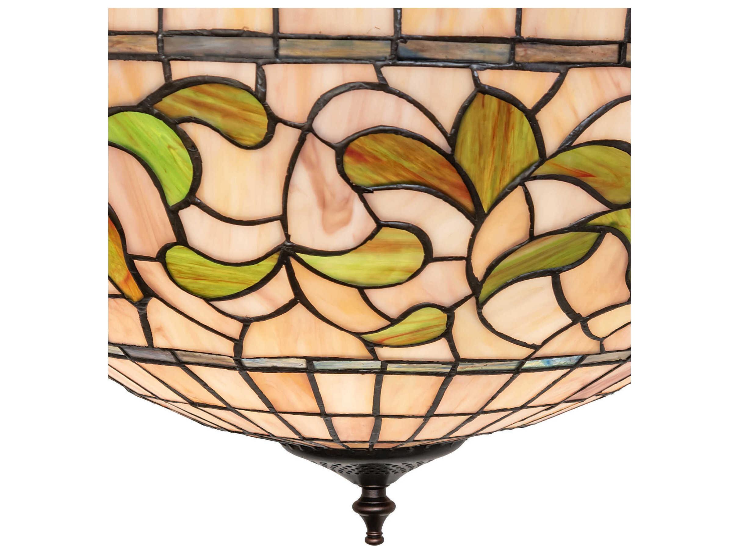 Meyda Tiffany Turning Leaf 3-Light Mahogany Bronze Glass Bowl Pendant