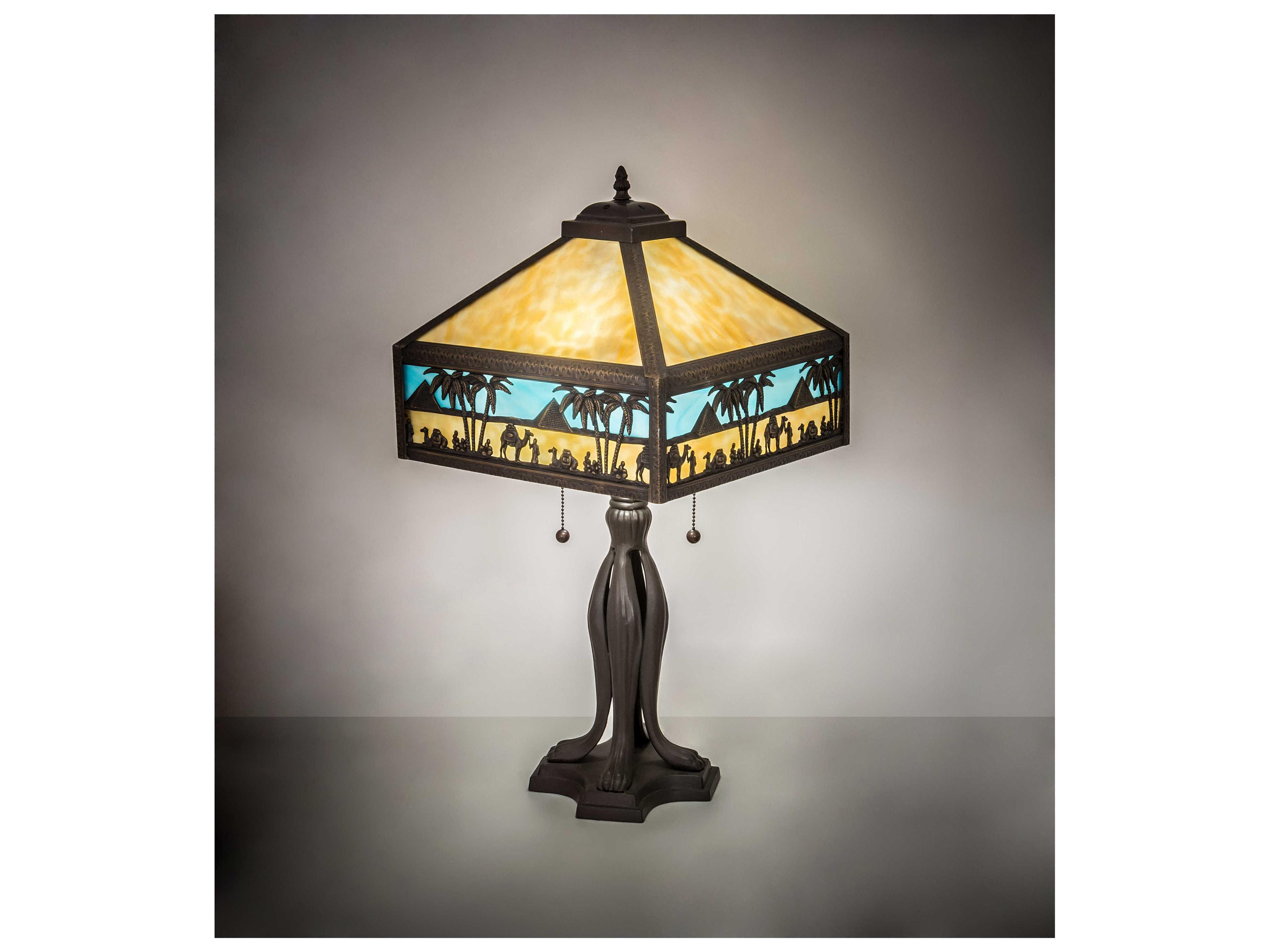 Meyda Camel Glass Tiffany Craftsman Brown Blue Buffet Lamp