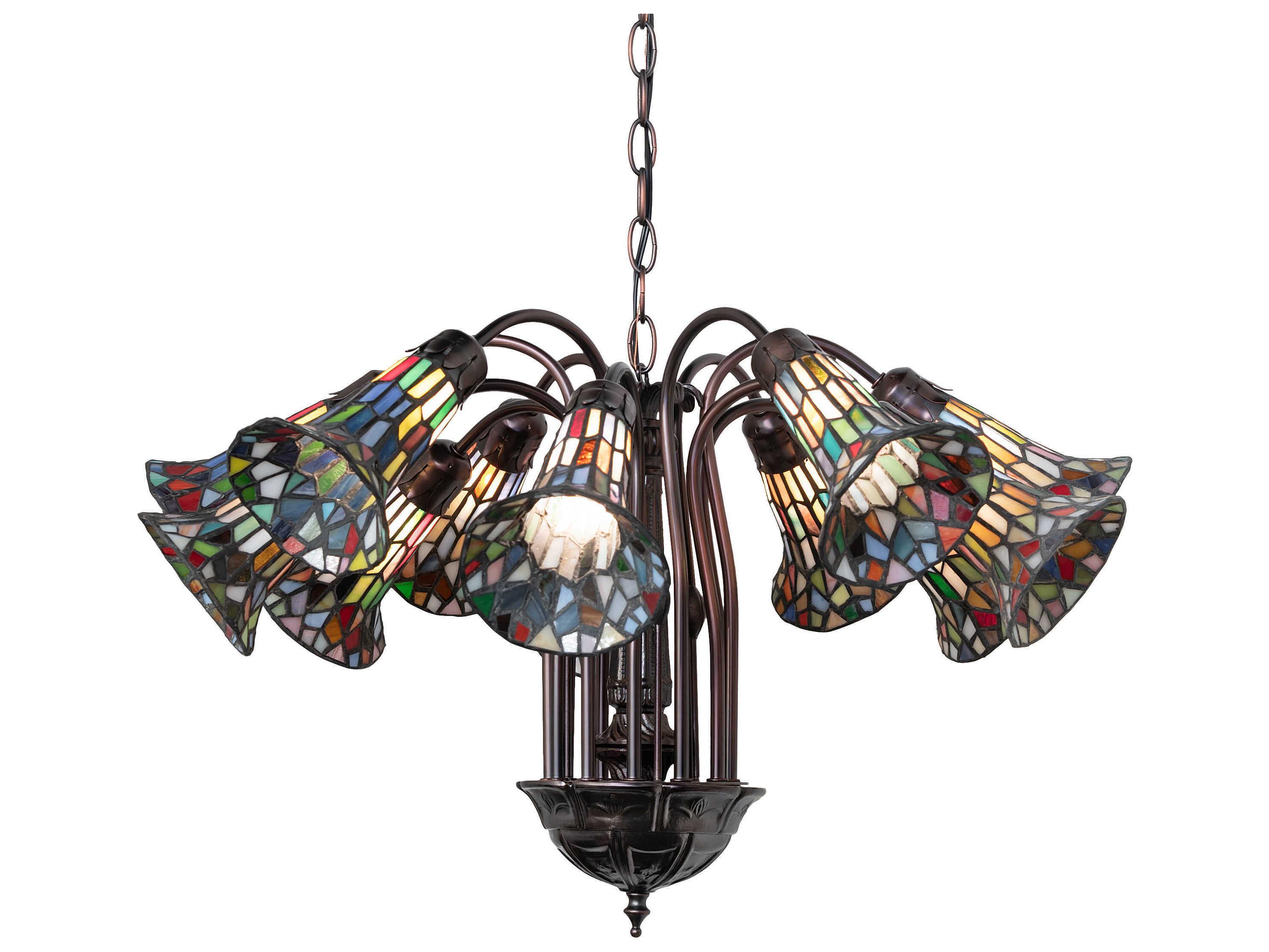 Meyda Stained Glass Pond Lily 12-Light Mahogany Bronze Tiffany Bell Chandelier