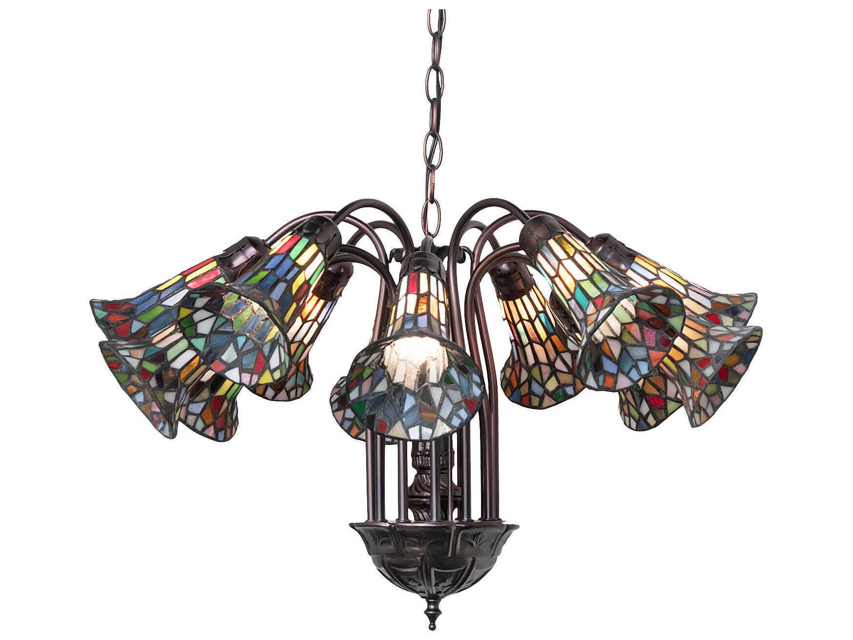 Meyda Stained Glass Pond Lily 12-Light Mahogany Bronze Tiffany Bell Chandelier
