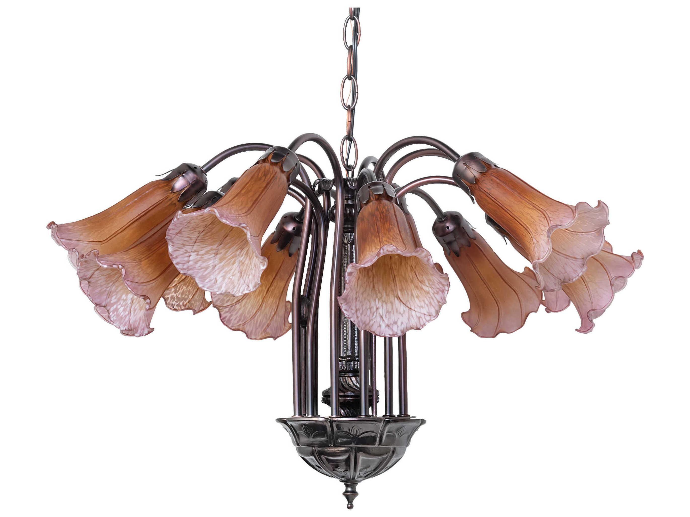 Meyda Pond Lily 12-Light Mahogany Bronze Glass Bell Chandelier