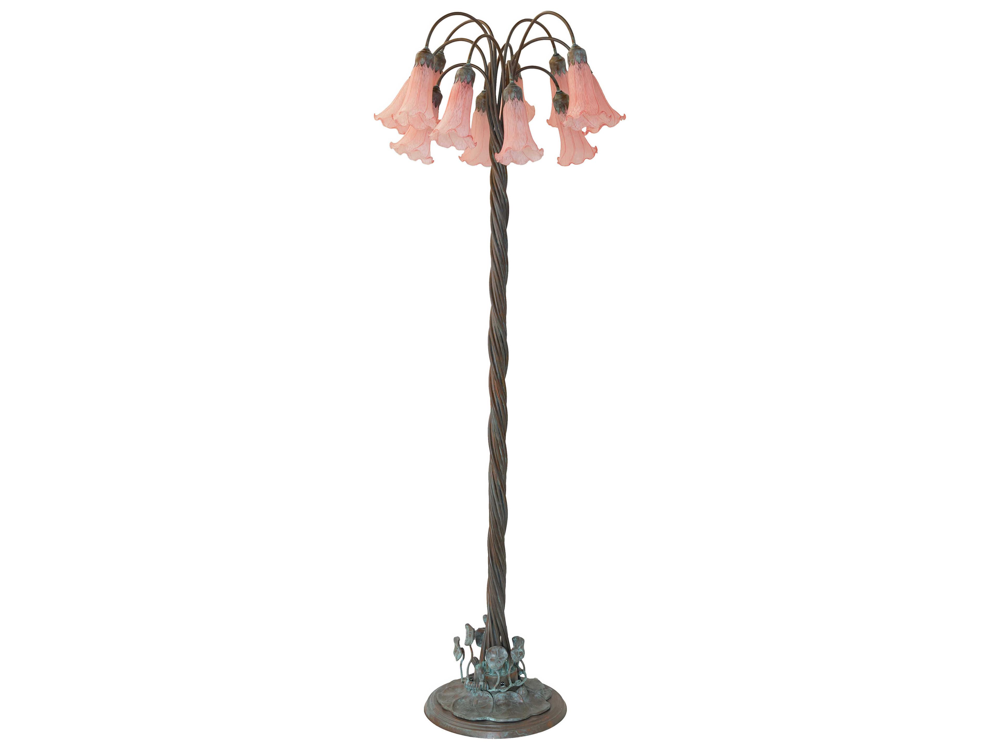 Meyda Pond Lily Bronze Pink Glass Floor Lamp with Shade