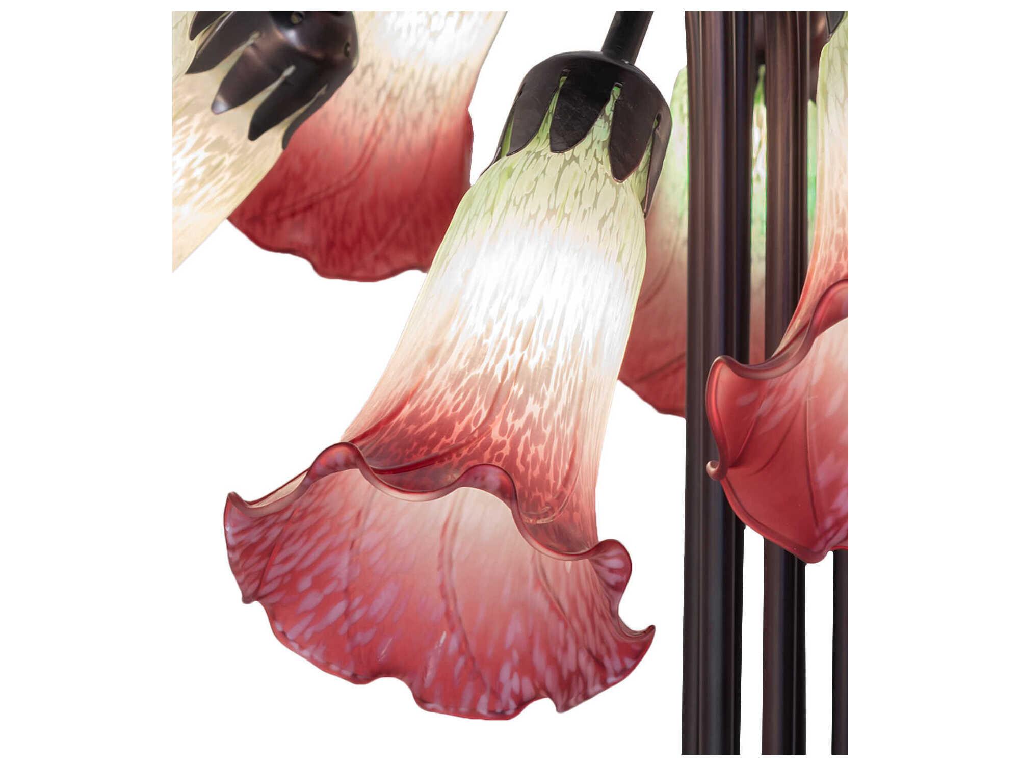 Meyda Pond Lily 10 - Light Mahogany Bronze Seafoam Cranberry Glass Tiffany Table Lamp with Shade