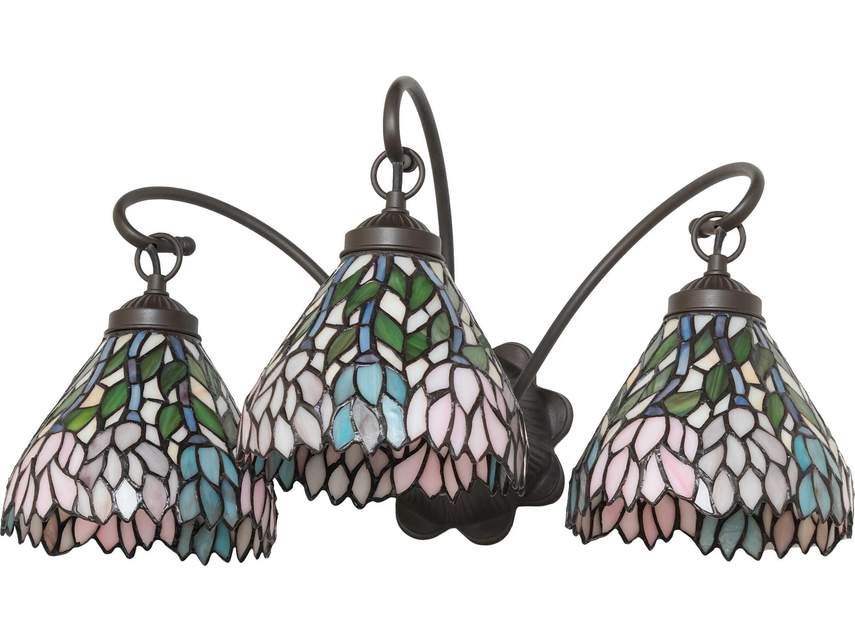 Meyda Wisteria 3-Light Mahogany Bronze Glass Tiffany Vanity Light