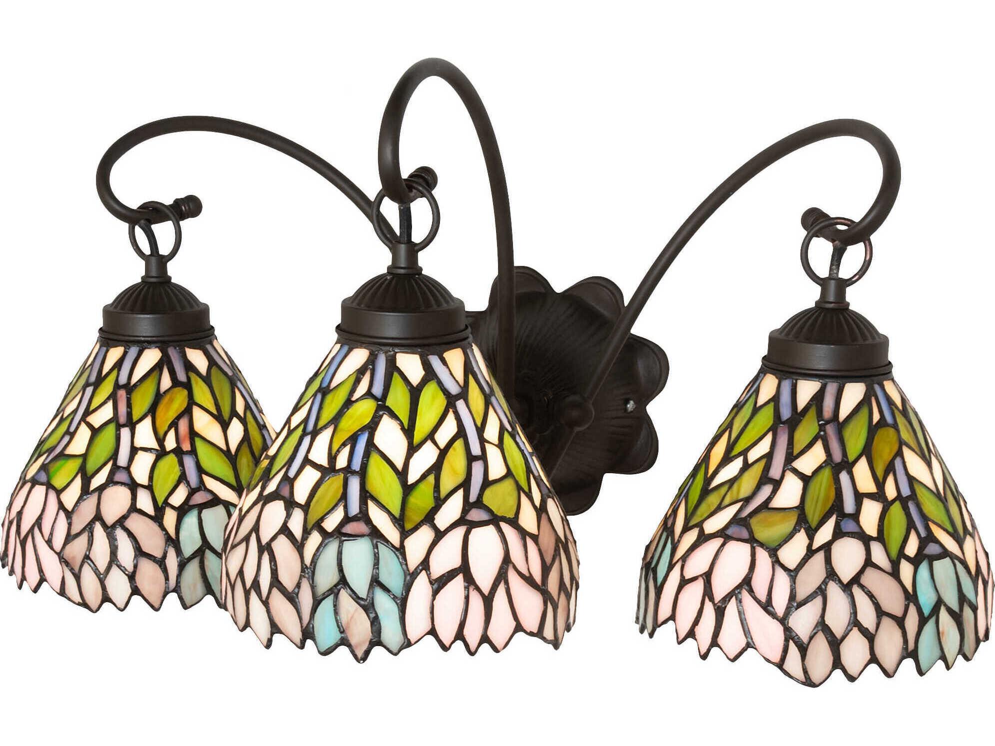 Meyda Wisteria 3-Light Mahogany Bronze Glass Tiffany Vanity Light