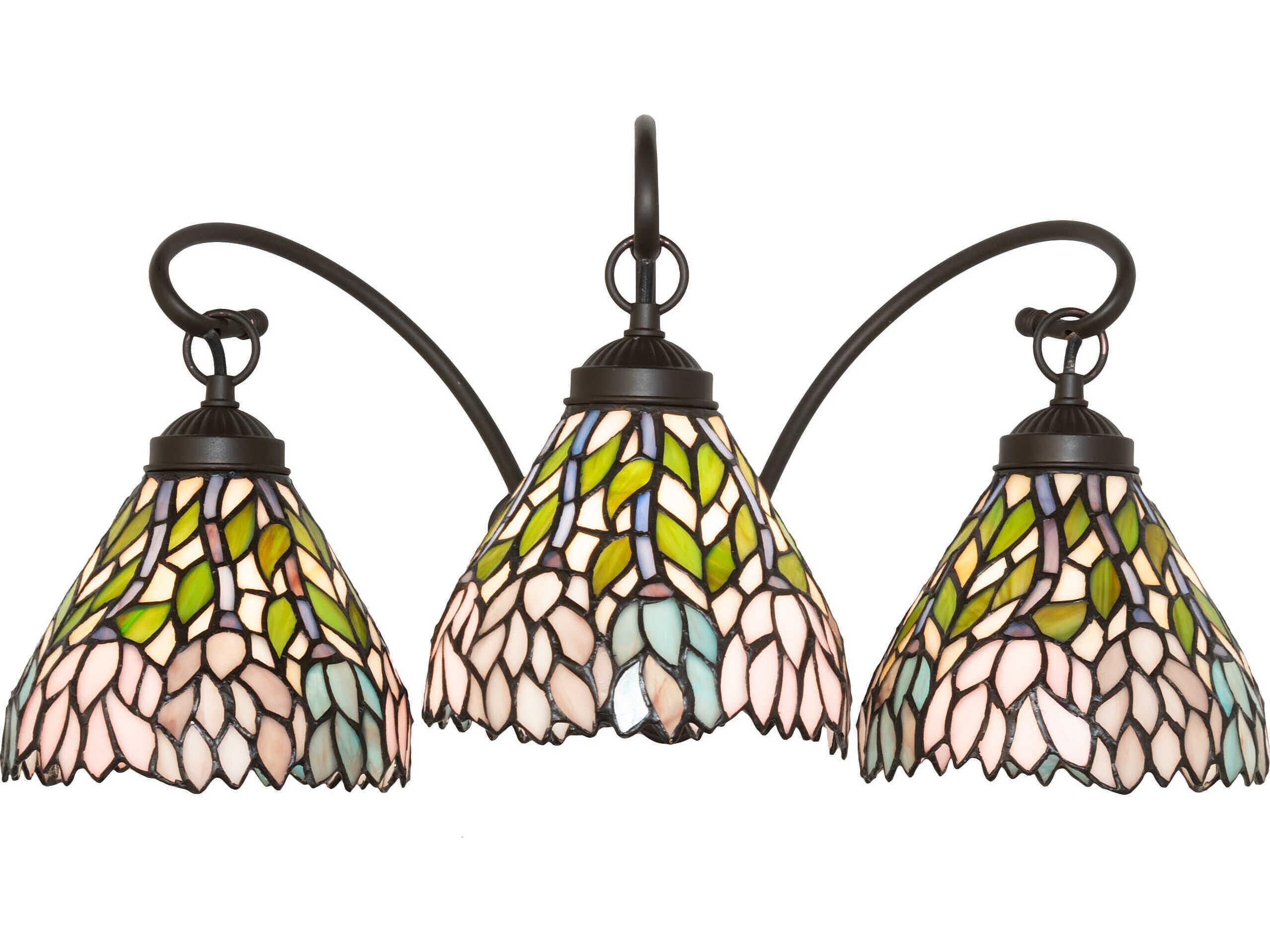 Meyda Wisteria 3-Light Mahogany Bronze Glass Tiffany Vanity Light