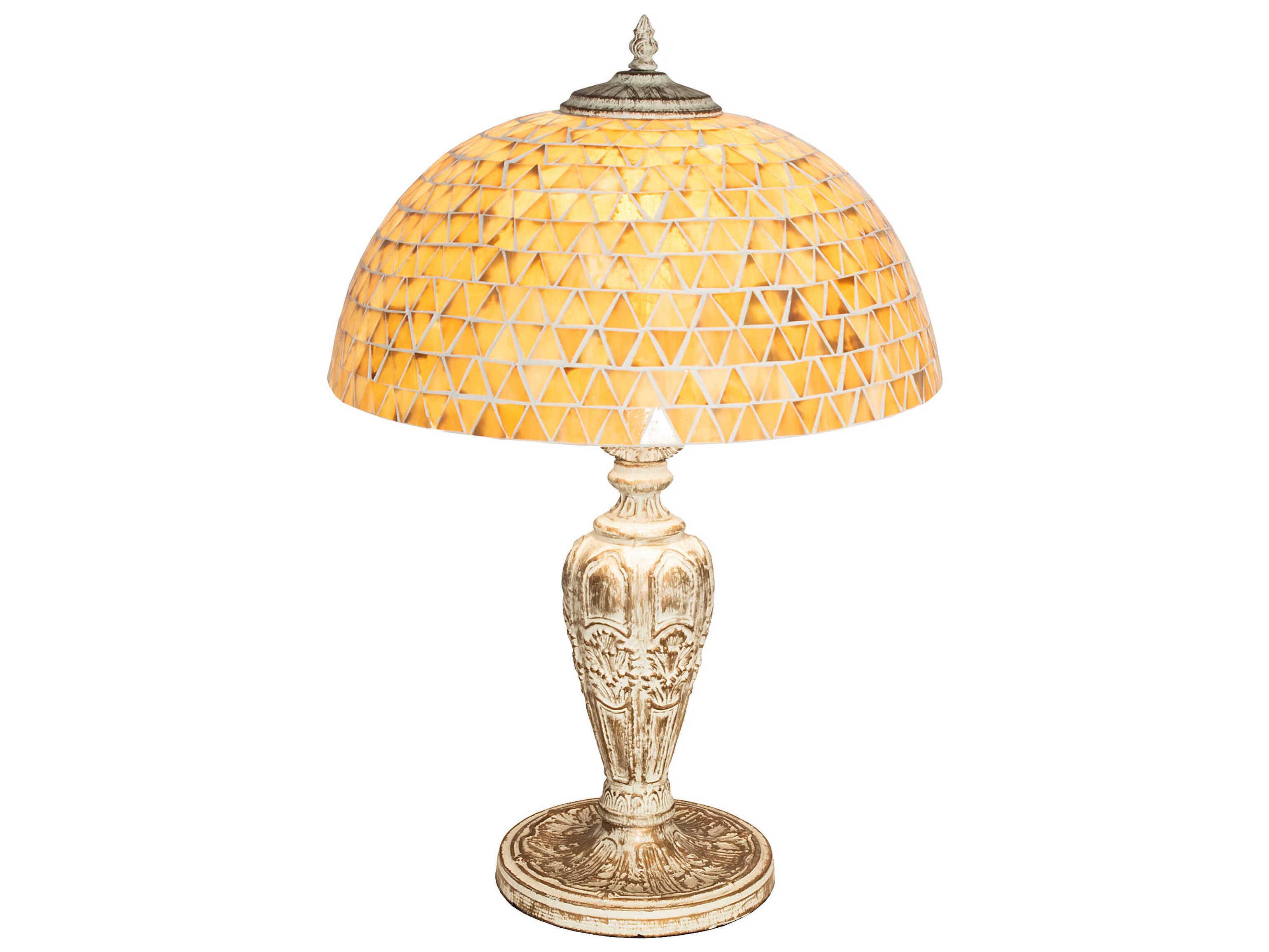 Meyda Mosaic Antique Off White Glass Tiffany Table Lamp