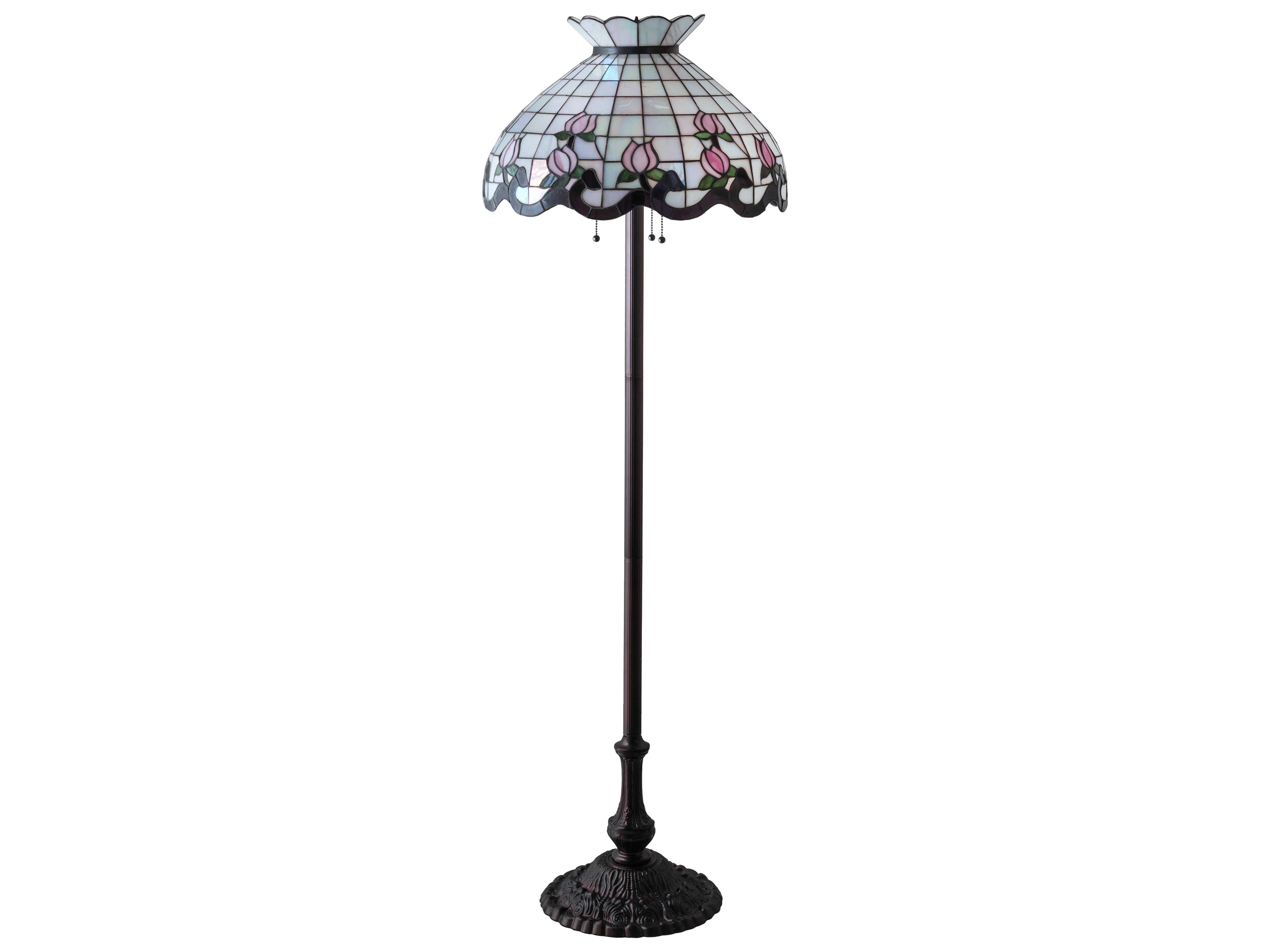 Meyda Roseborder Glass Tiffany Mahogany Bronze Floor Lamp