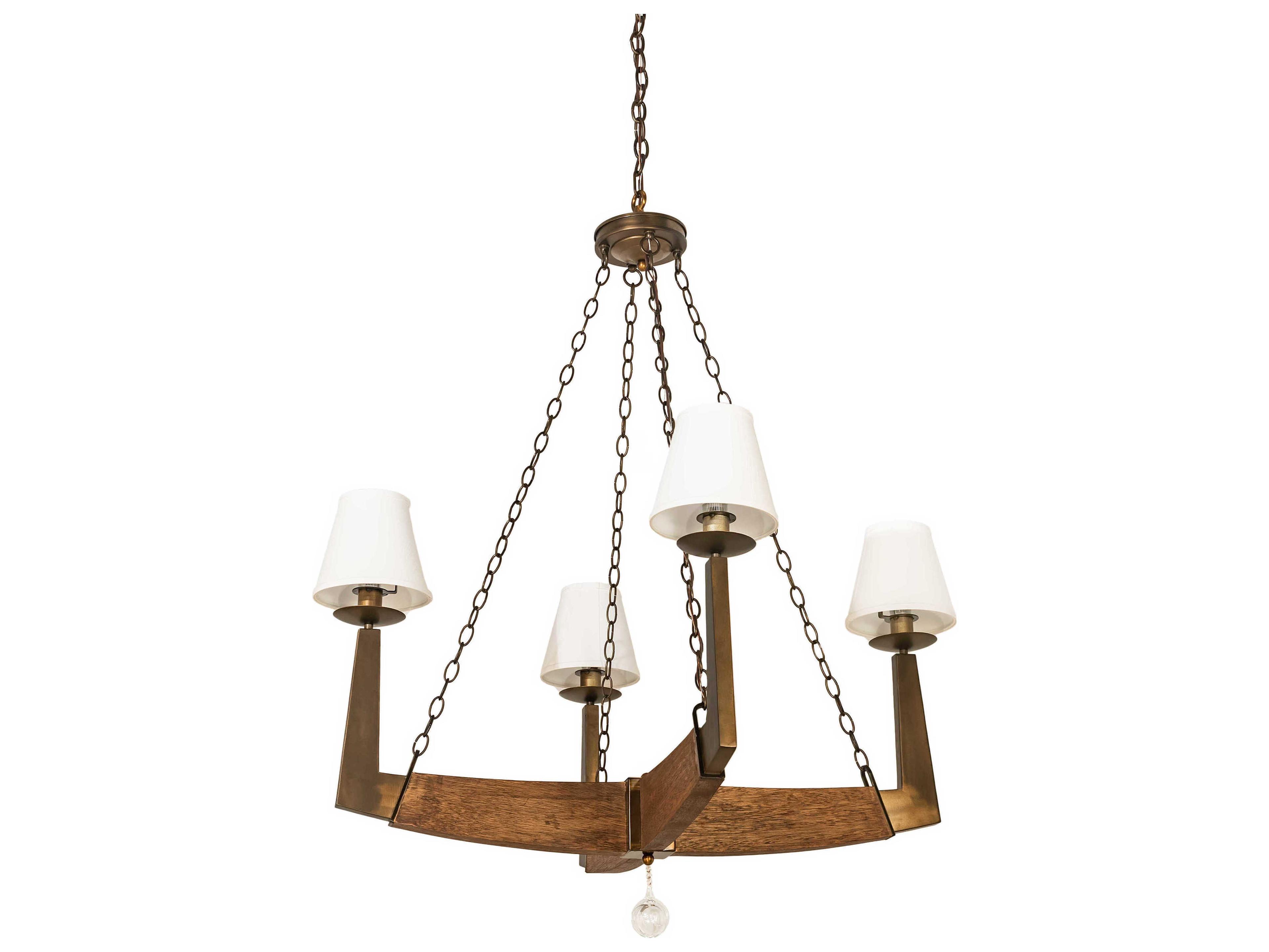 Meyda Arendal 4-Light Antique Copper Natural Wood Crystal Brown LED Chandelier